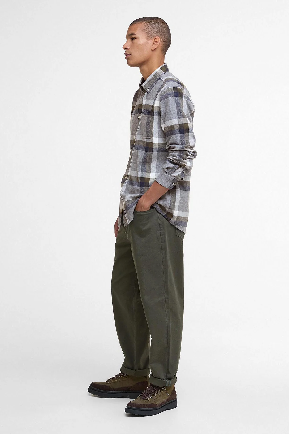 Folley Tailored Brushed Cotton Shirt - Light Grey Marl - Image 4