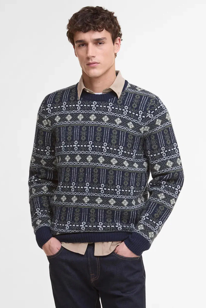 Grangetown Fair Isle Crew Neck Jumper - Inky Blue - Image 2