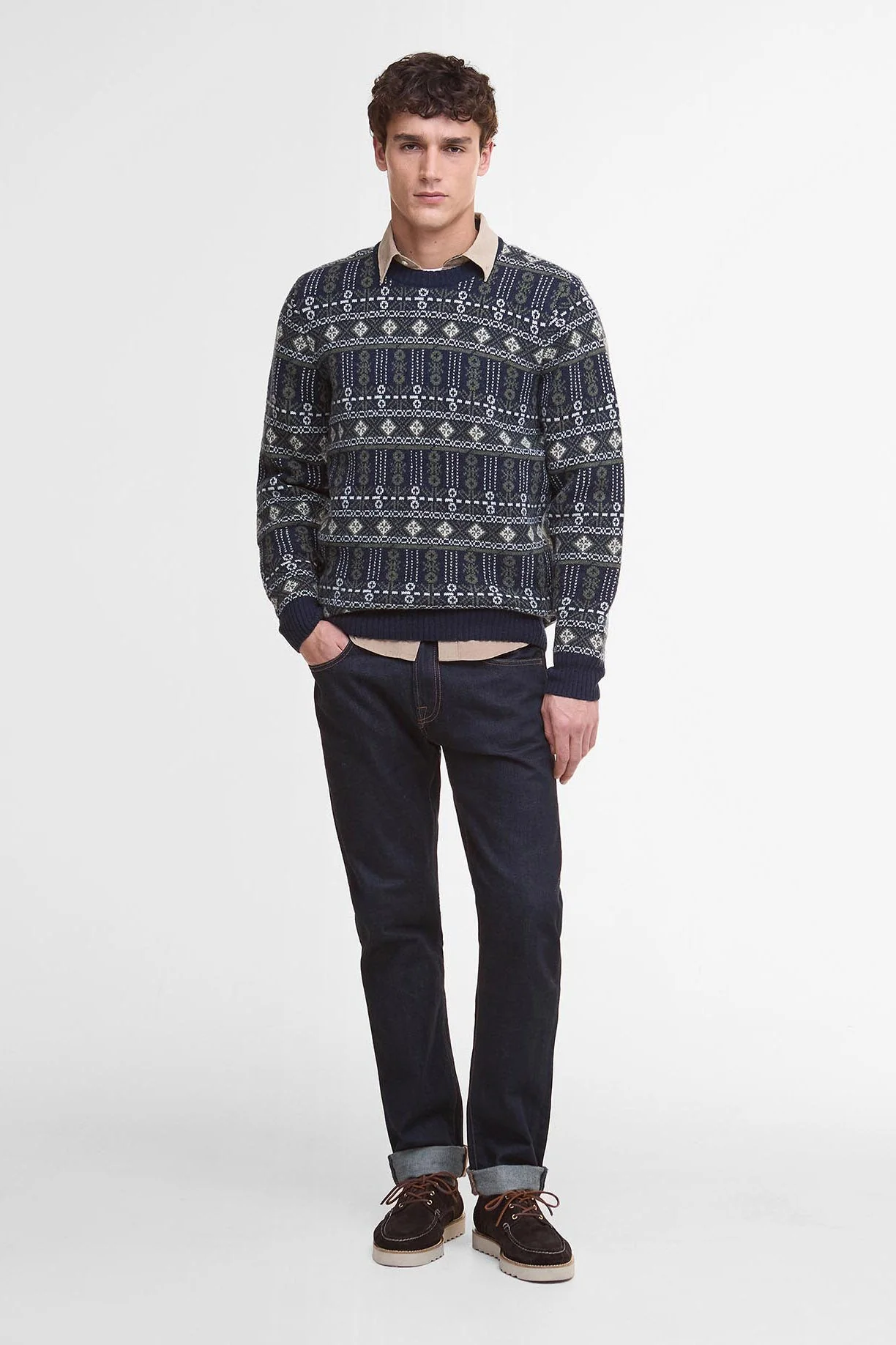 Grangetown Fair Isle Crew Neck Jumper - Inky Blue - Image 4