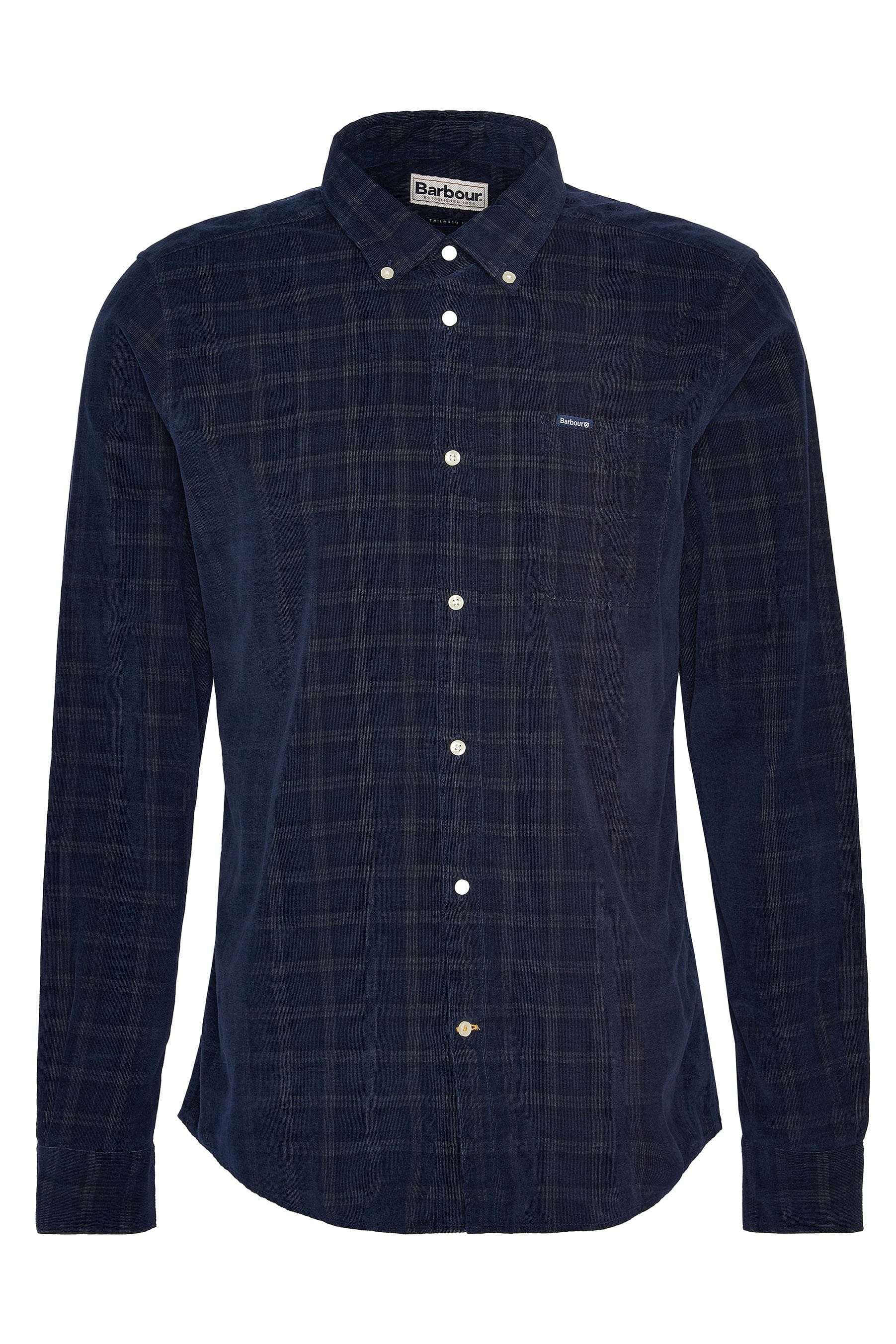 Harthill Tailored Checked Cord Shirt - Navy