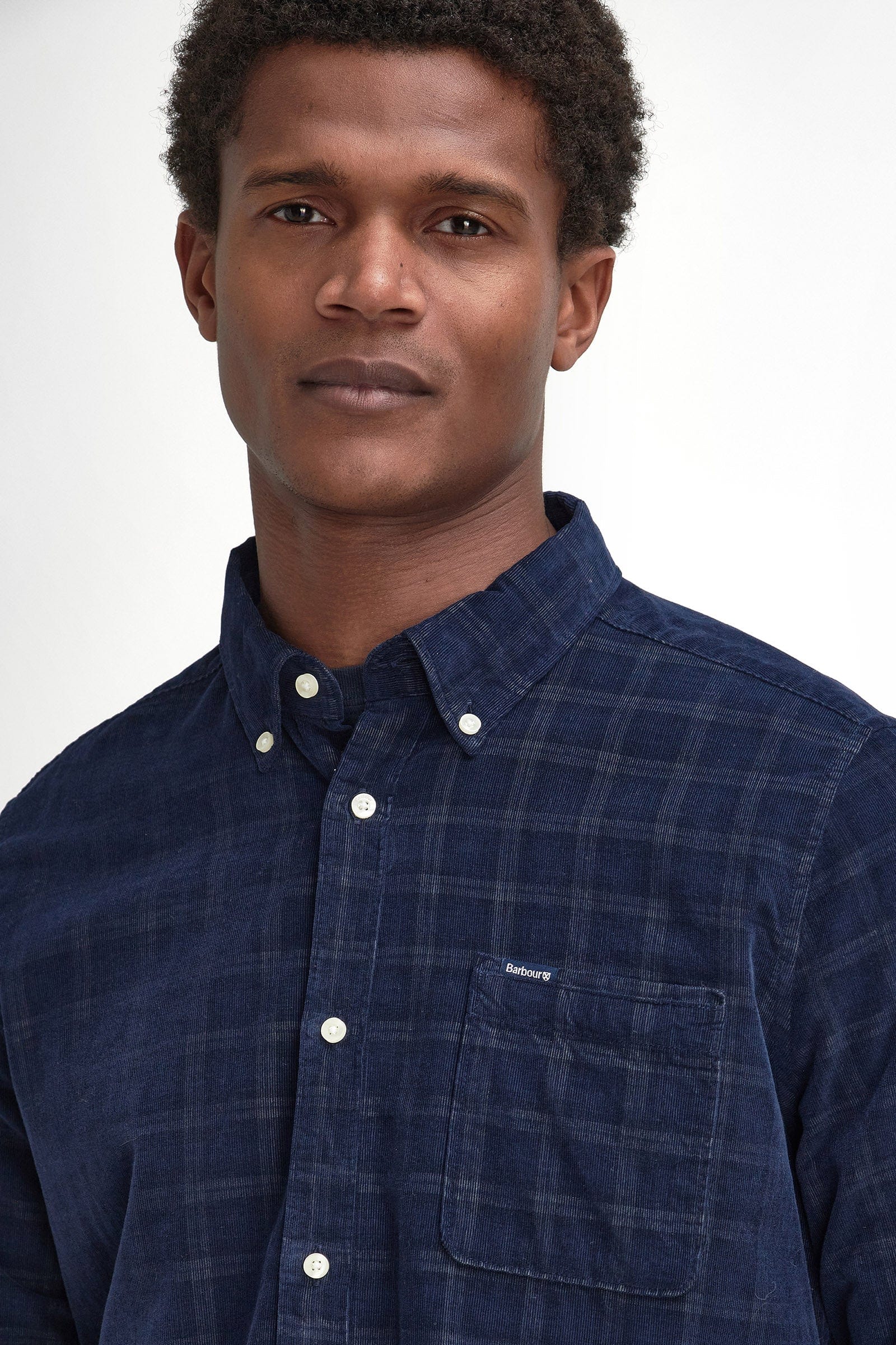 Harthill Tailored Checked Cord Shirt - Navy - Image 2