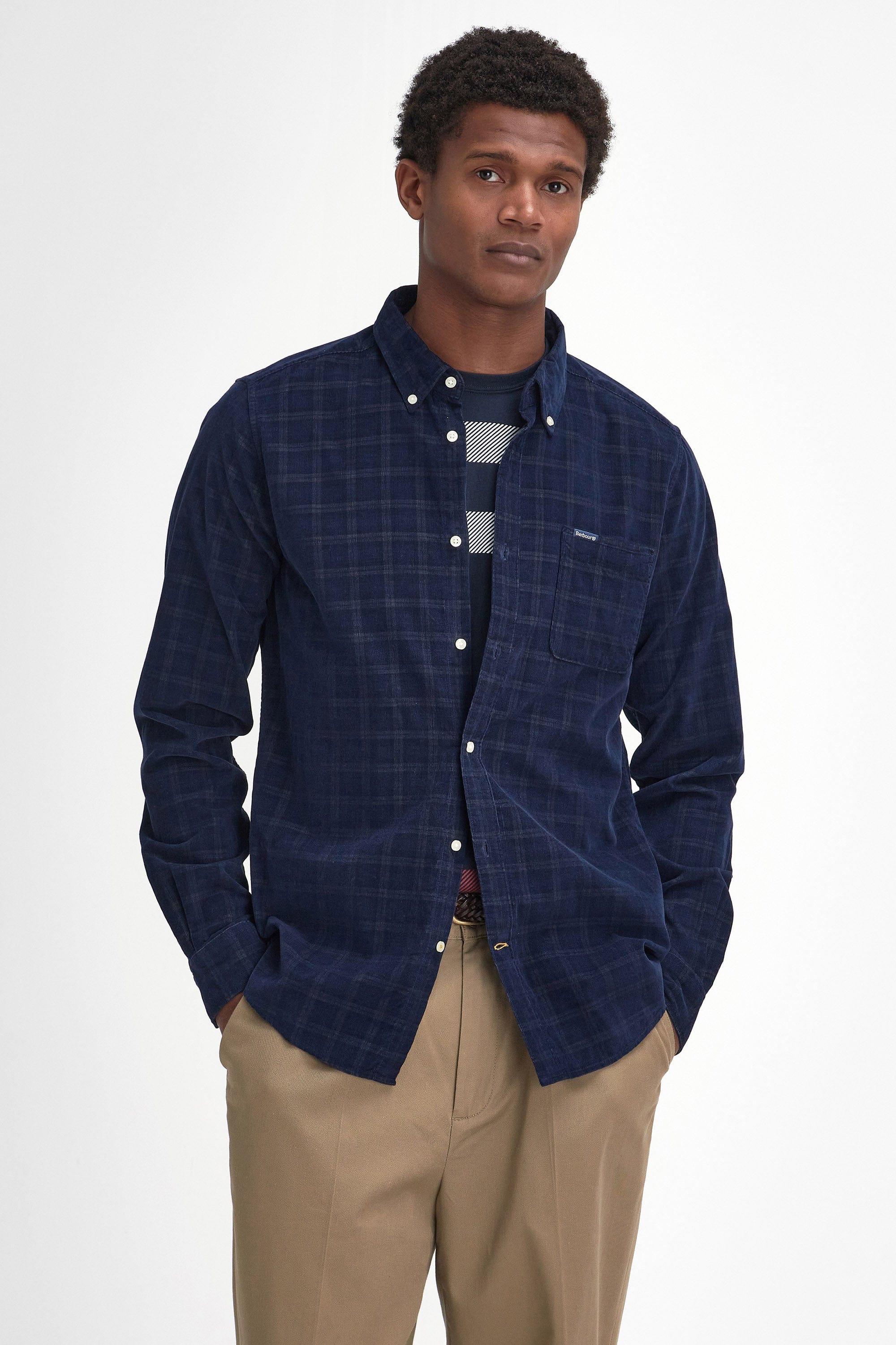 Harthill Tailored Checked Cord Shirt - Navy - Image 3