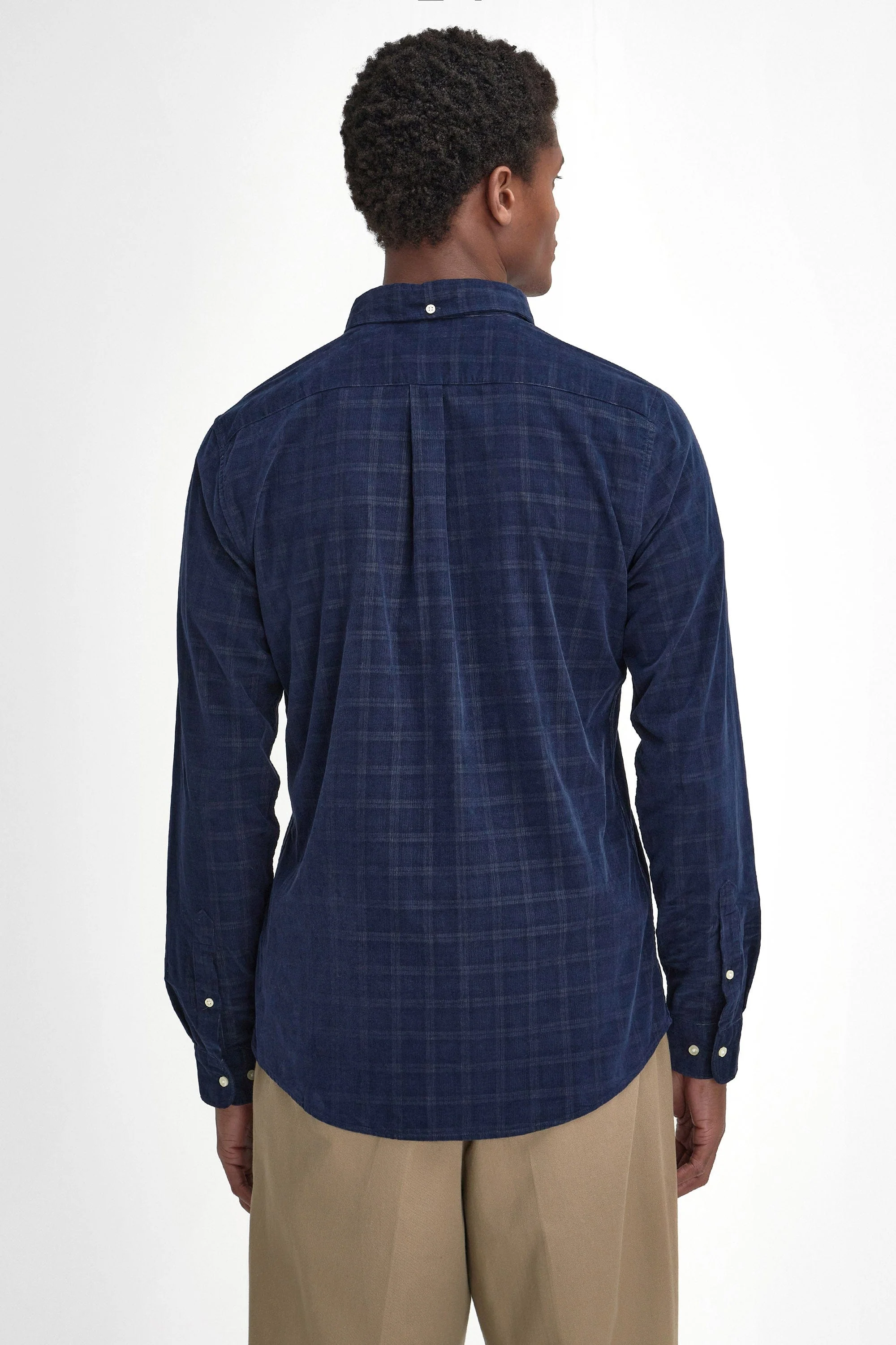 Harthill Tailored Checked Cord Shirt - Navy - Image 4