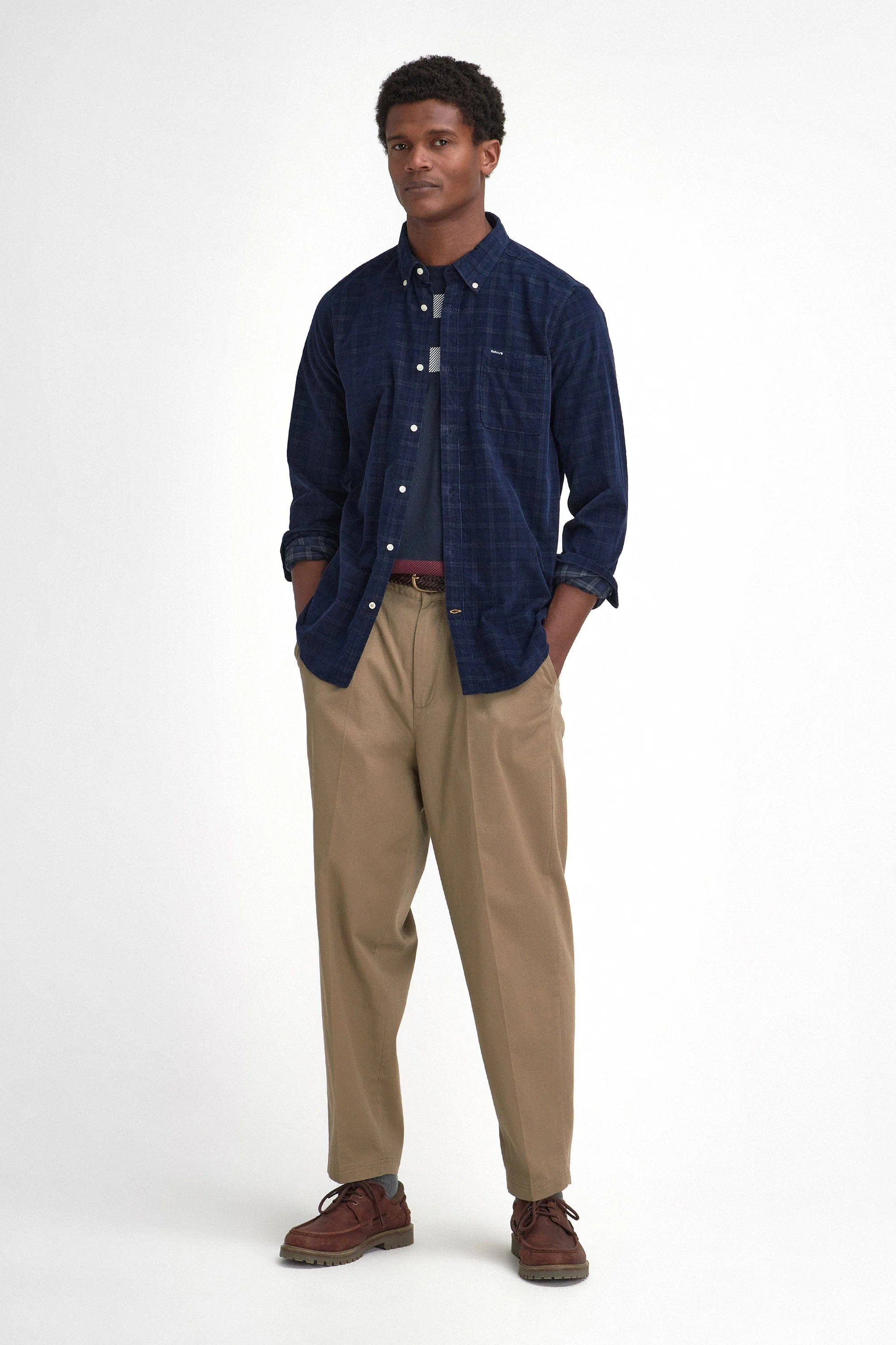 Harthill Tailored Checked Cord Shirt - Navy - Image 6