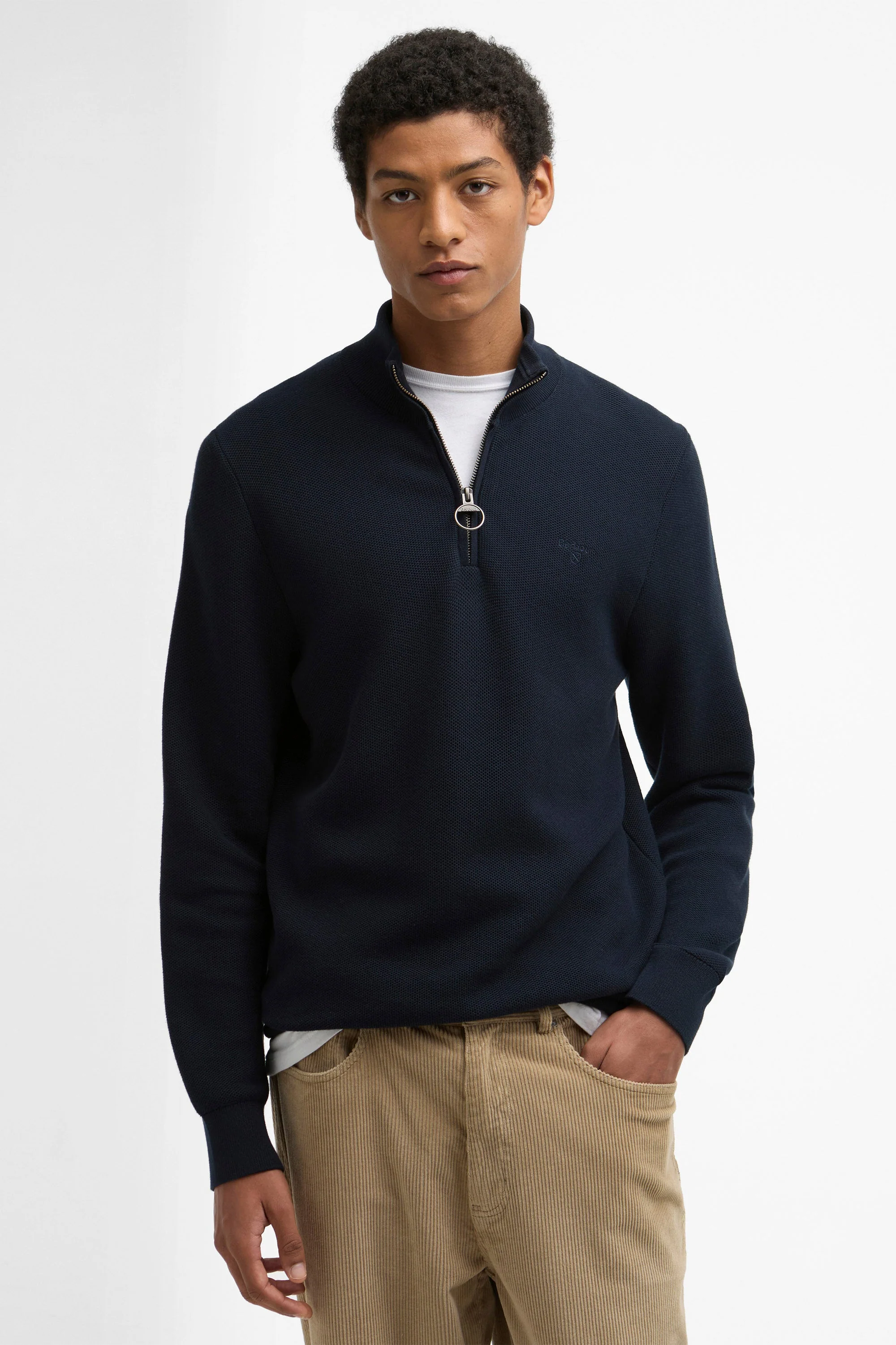 Honeycomb Half Zip Knitted Jumper - Navy - Image 2