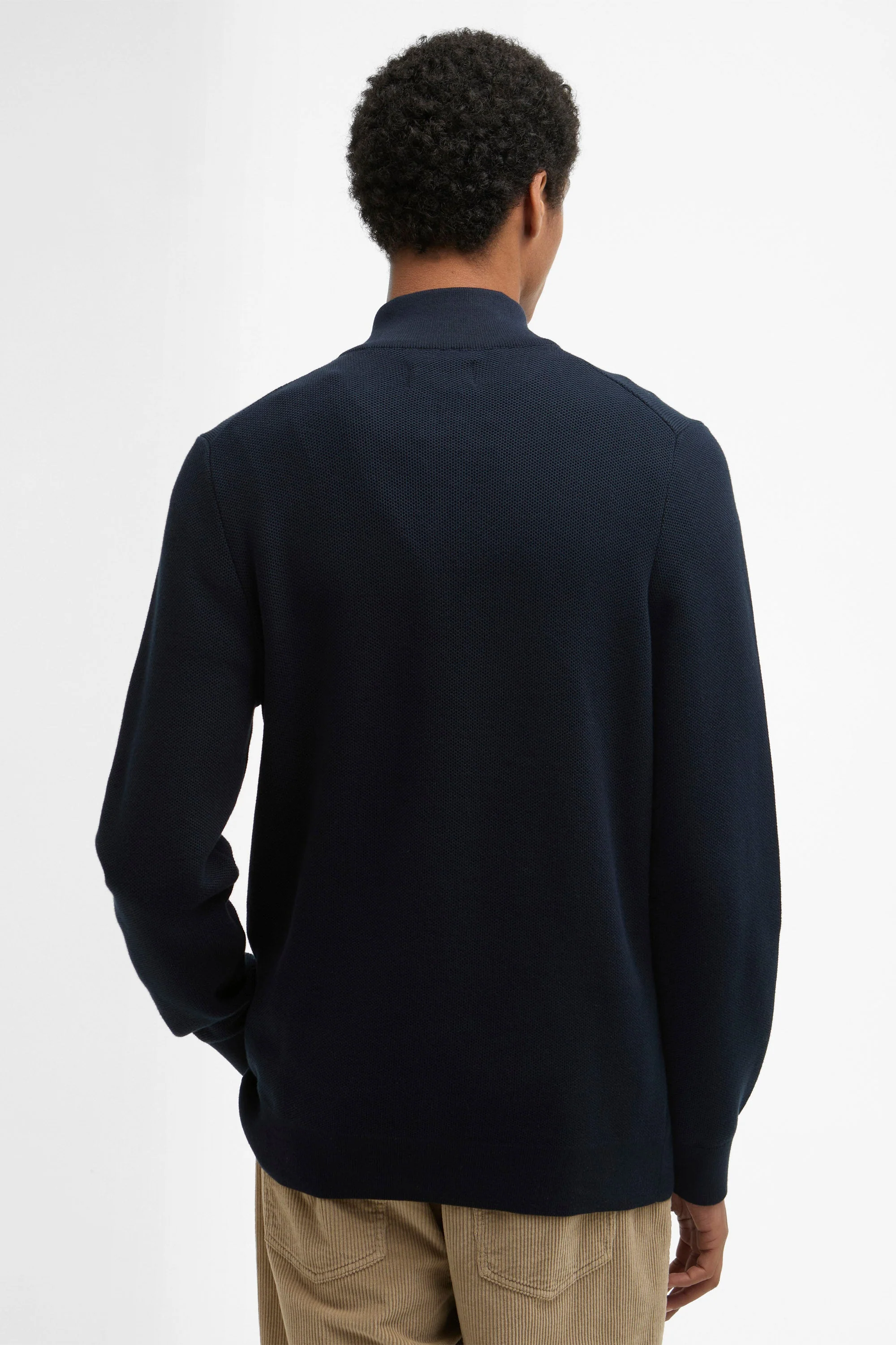 Honeycomb Half Zip Knitted Jumper - Navy - Image 4