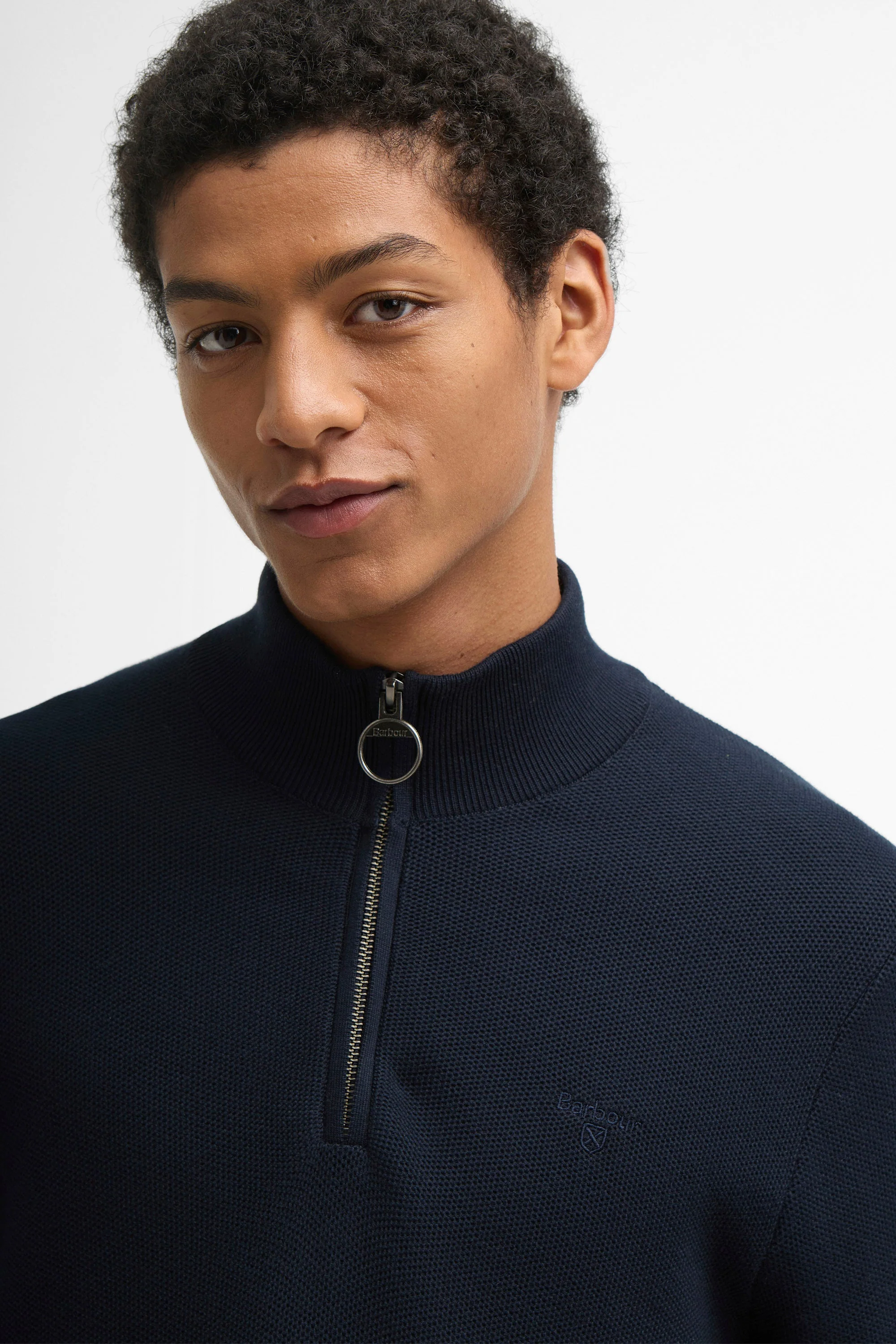 Honeycomb Half Zip Knitted Jumper - Navy - Image 5