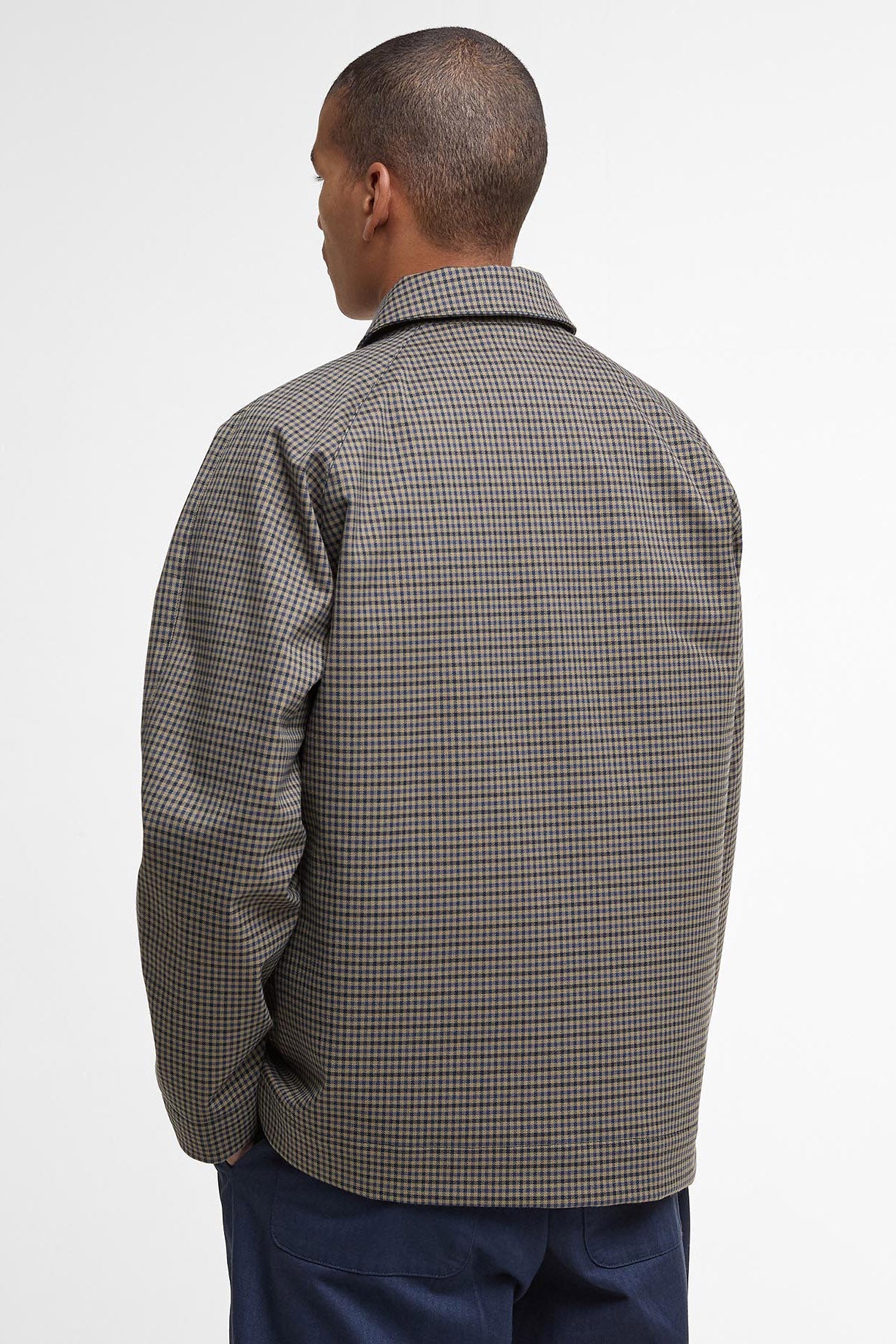 Lorden Short Showerproof Jacket - Stone/Navy Check - Image 3