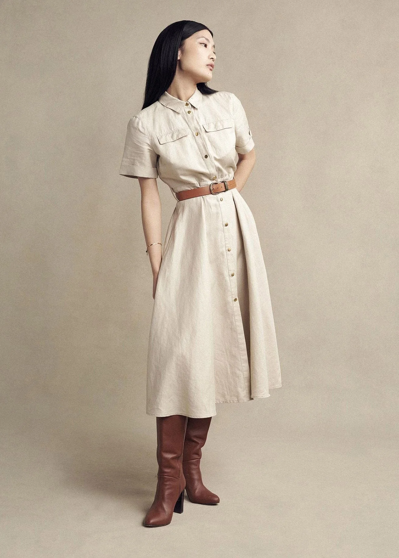 Margaret Linen Shirt Dress - Safari - Image 2