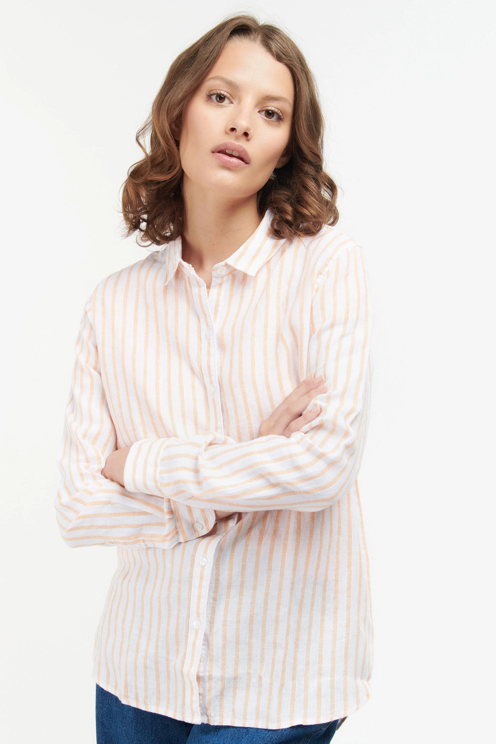 Marine Stripe Linen Shirt - Papaya - Image 2