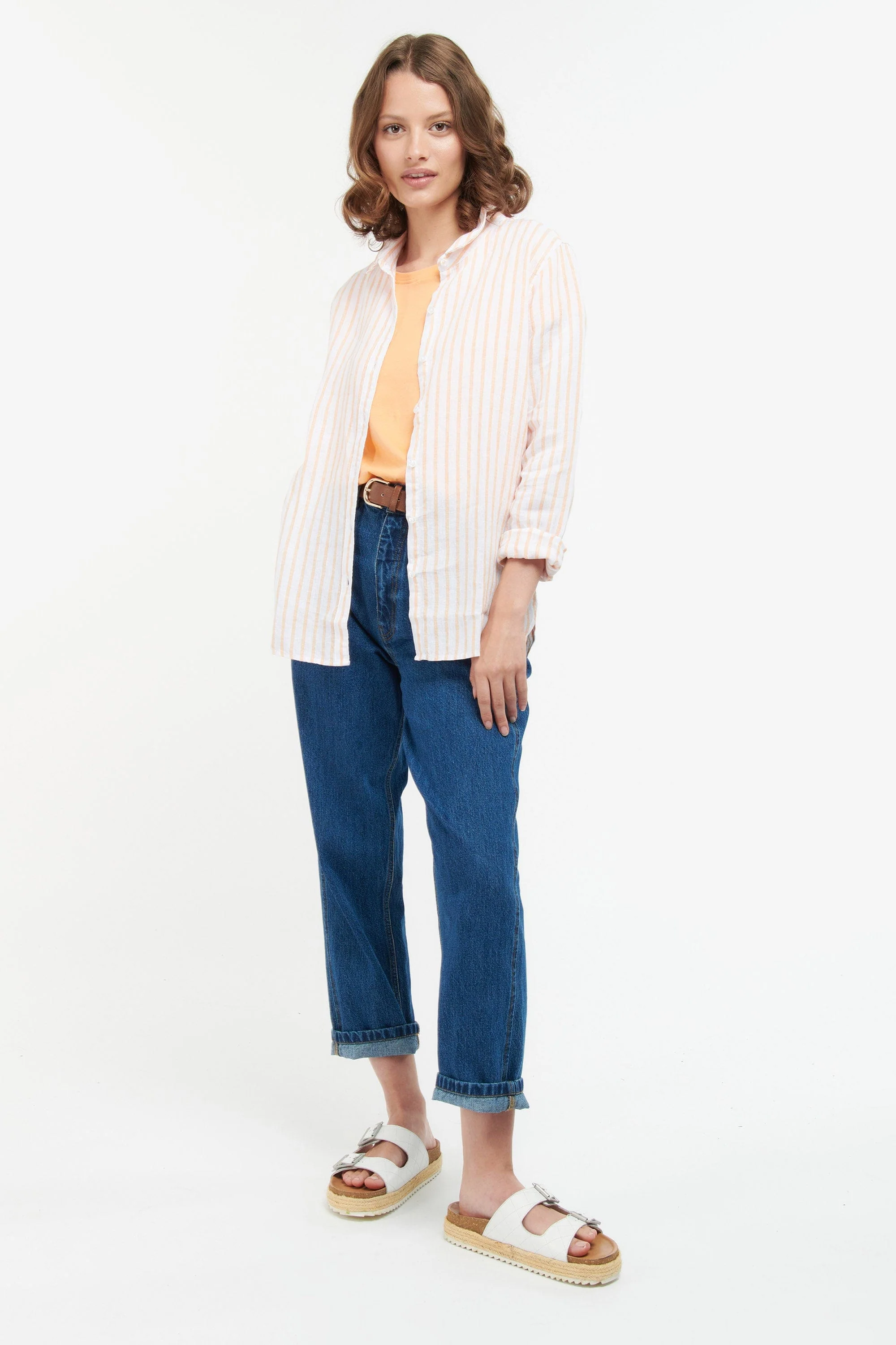 Marine Stripe Linen Shirt - Papaya - Image 3