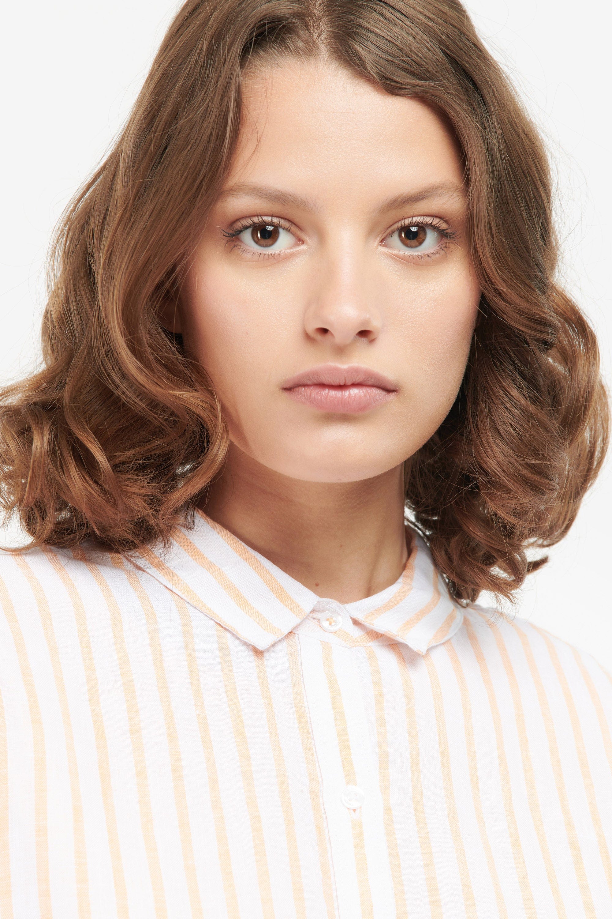 Marine Stripe Linen Shirt - Papaya - Image 5
