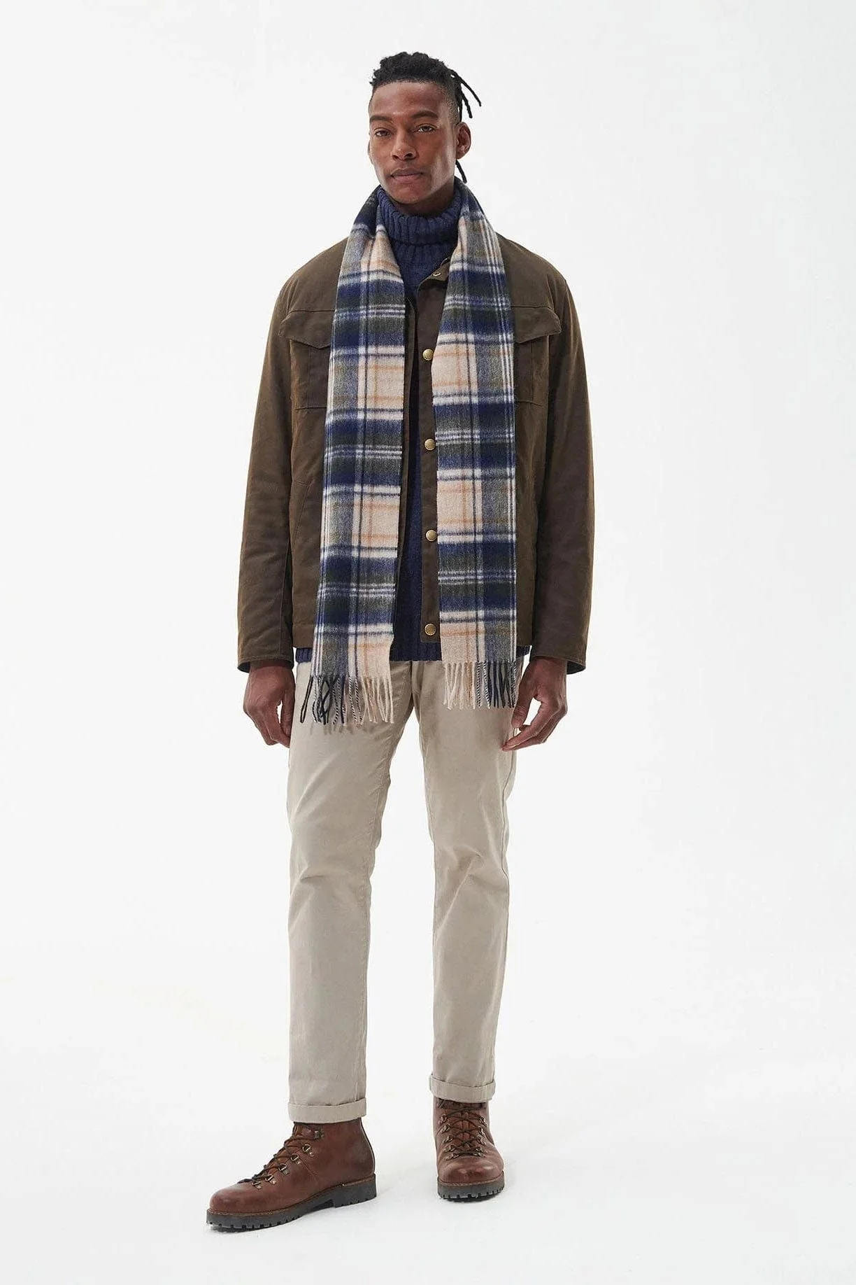 New Check Tartan Scarf - Sand Beige Plaid - Image 2