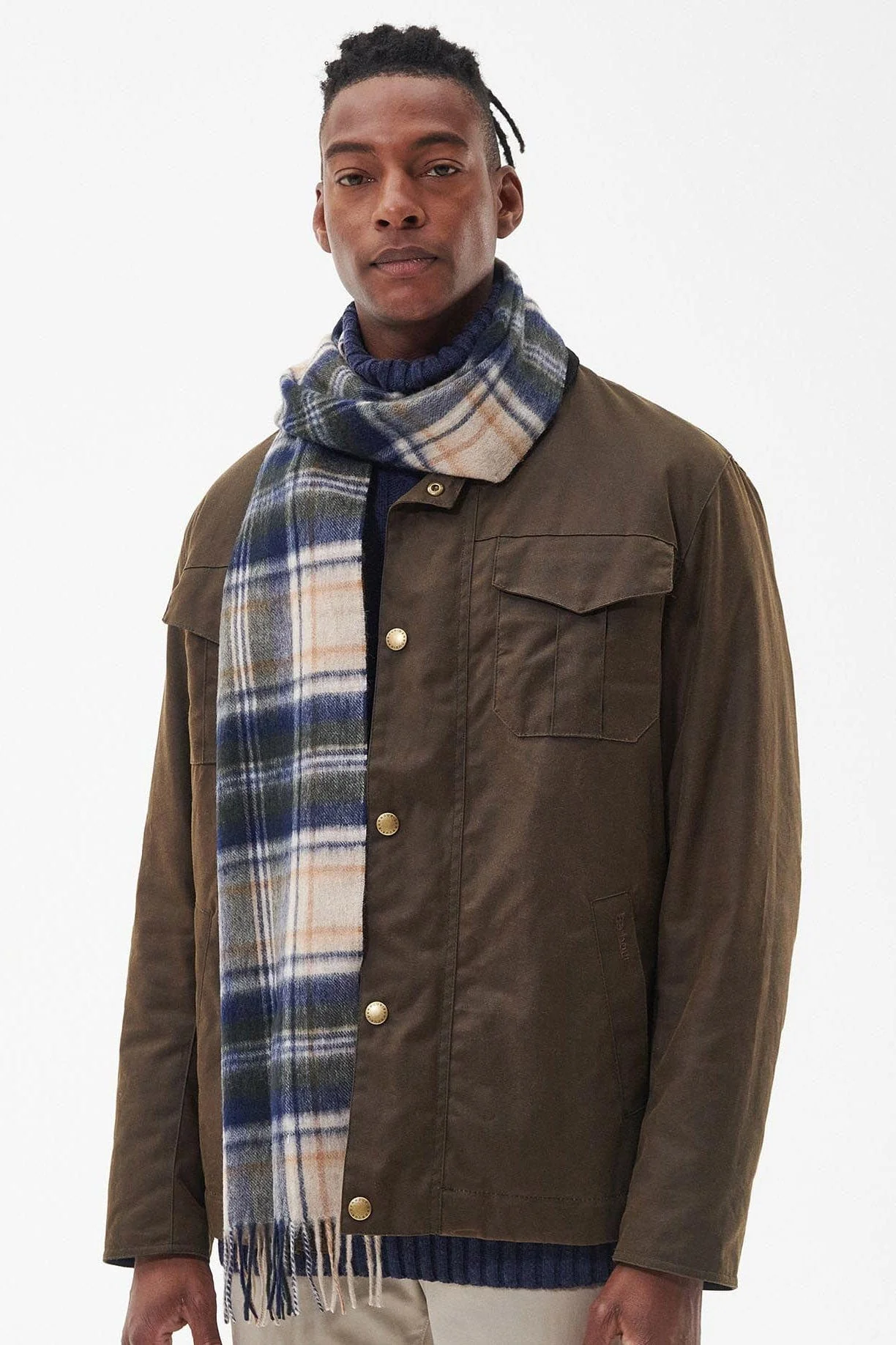 New Check Tartan Scarf - Sand Beige Plaid - Image 3
