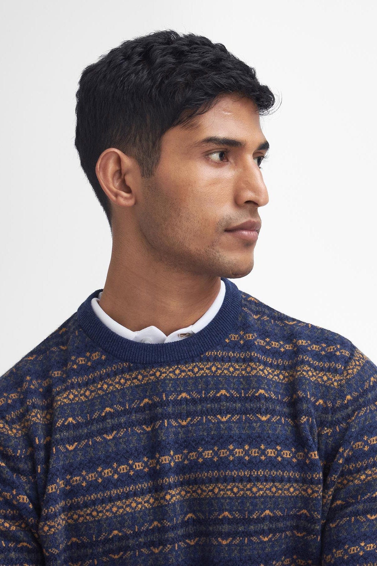 Orkney Fair Isle Crew Neck Sweater - Inky Blue - Image 7
