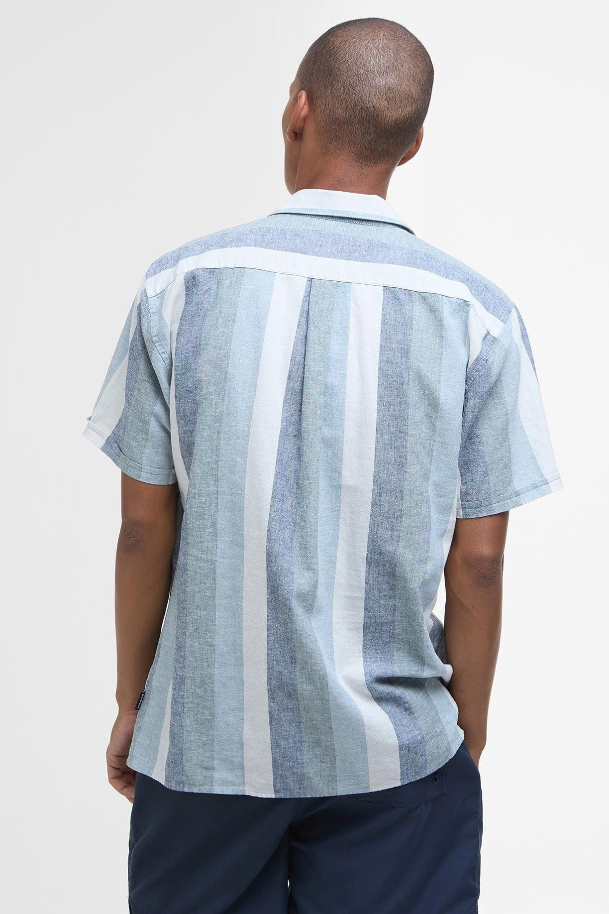 Portwell Stripe Regular Fit Short Sleeve Shirt - Classic Navy - Image 3