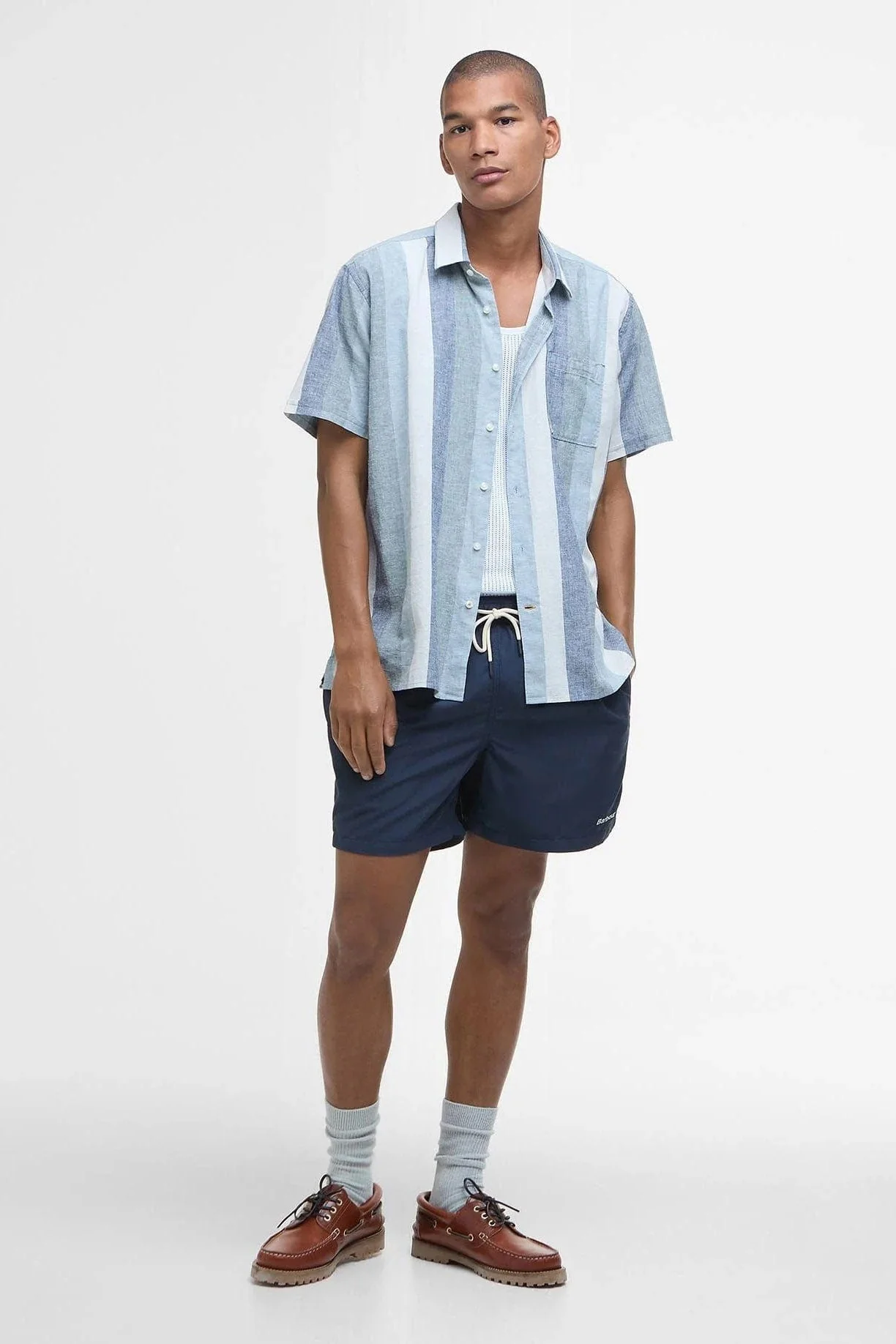 Portwell Stripe Regular Fit Short Sleeve Shirt - Classic Navy - Image 4