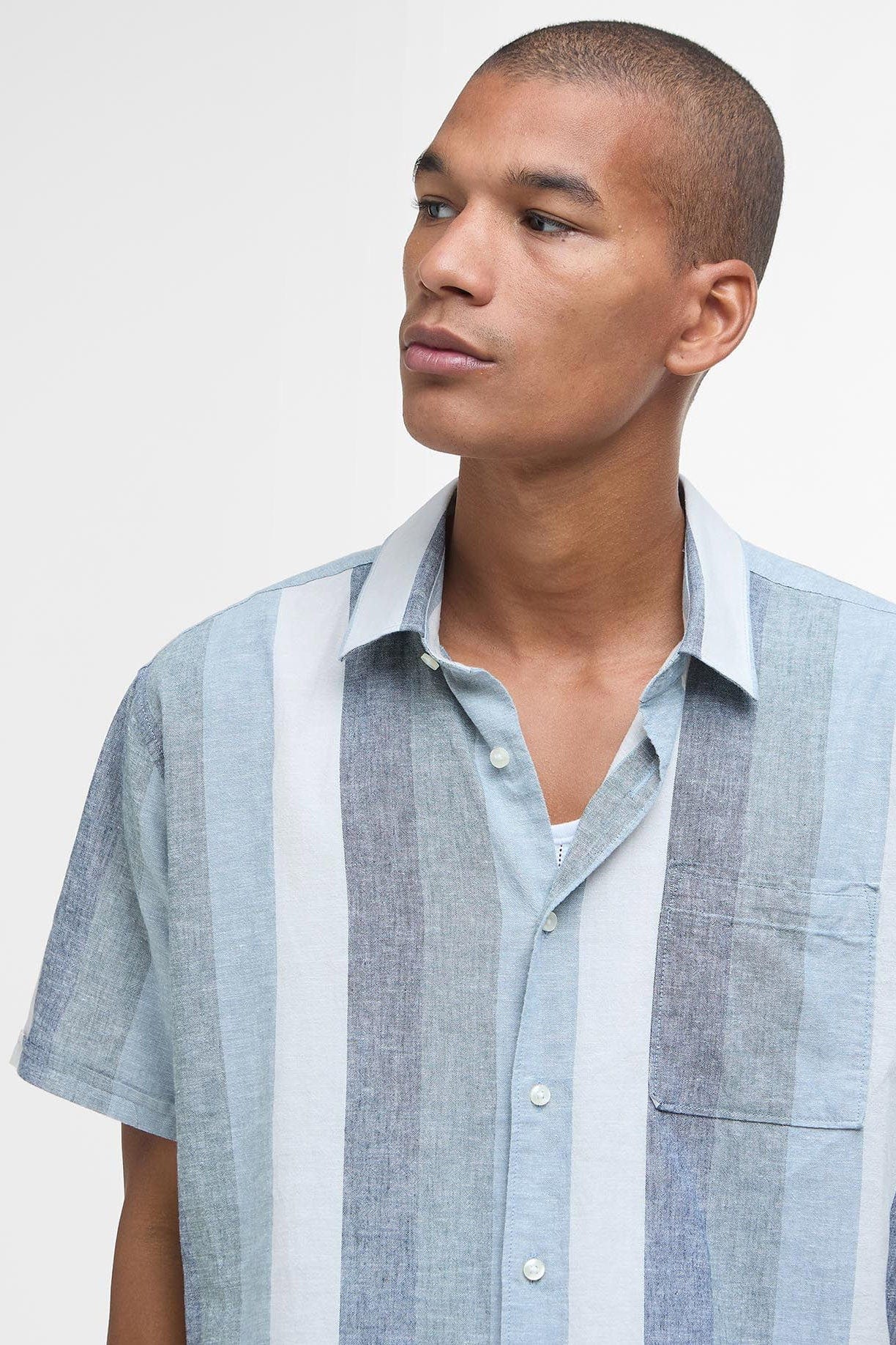 Portwell Stripe Regular Fit Short Sleeve Shirt - Classic Navy - Image 5