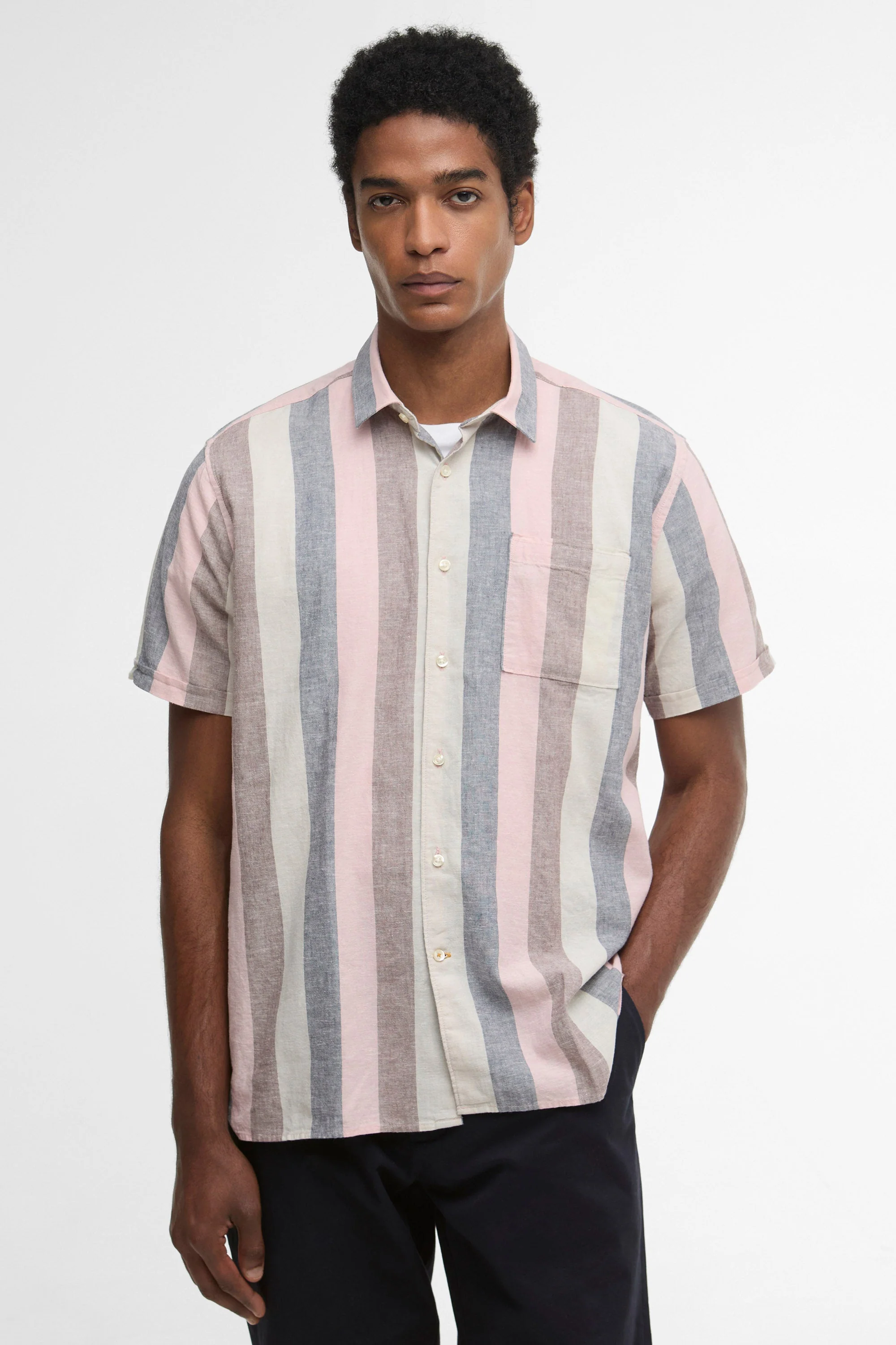 Portwell Striped Linen Blend Shirt - Pink - Image 2