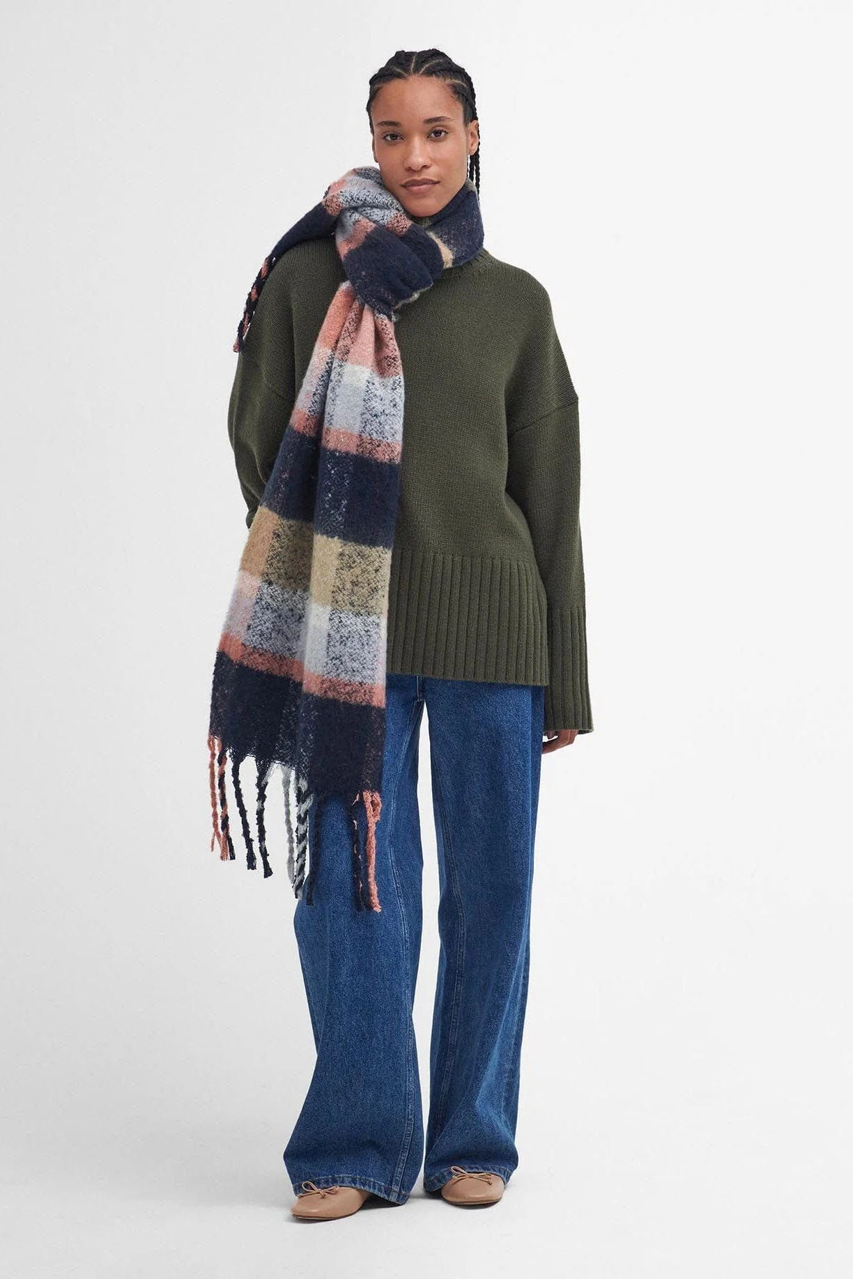 Rawson Check Scarf - Navy/Pink Rust - Image 2