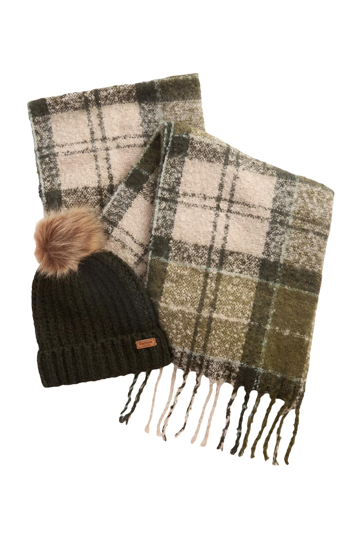 Saltburn Beanie & Tartan Scarf Gift Set - Ancient Loden/Dk Green