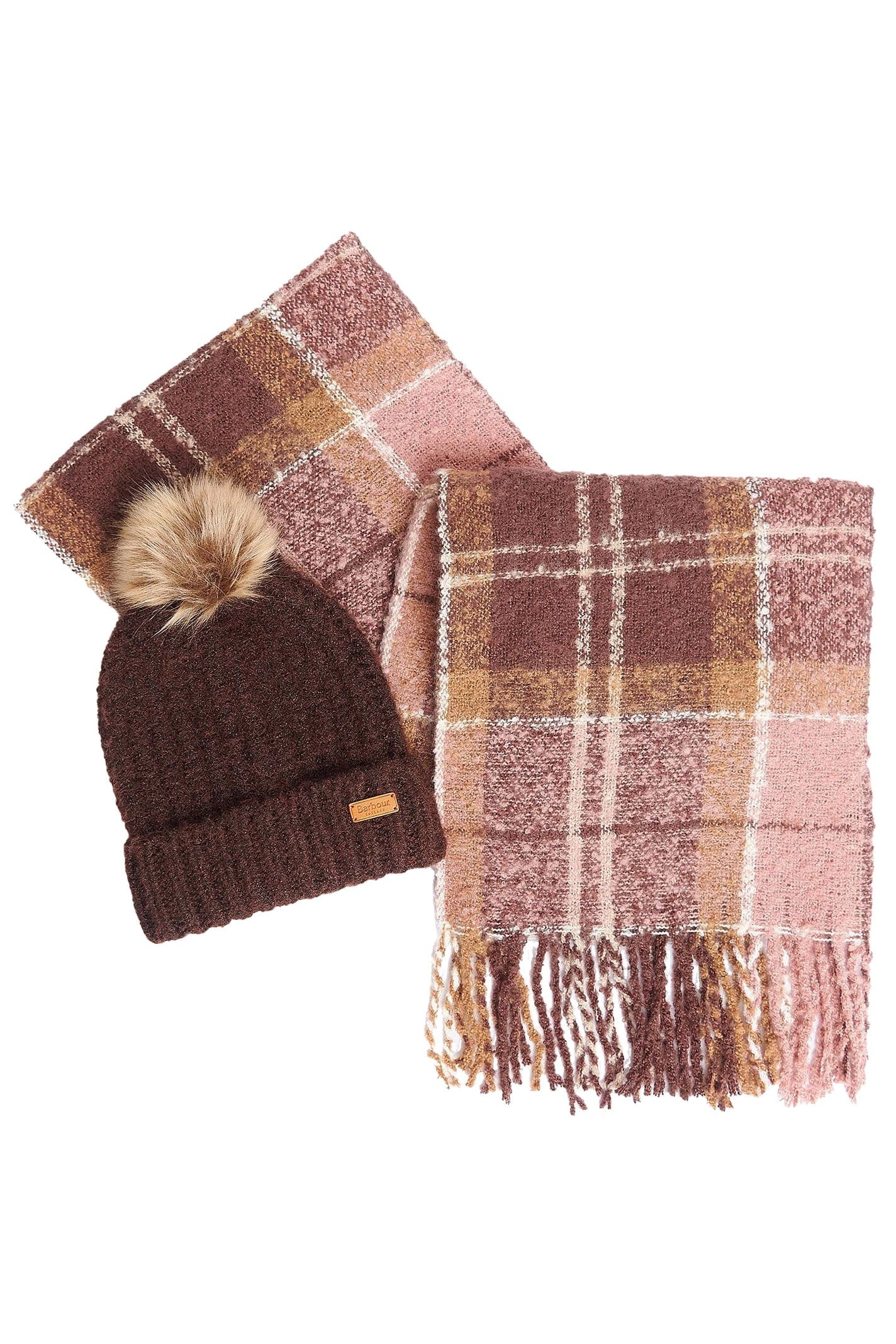 Saltburn Beanie & Tartan Scarf Gift Set - Chocolate