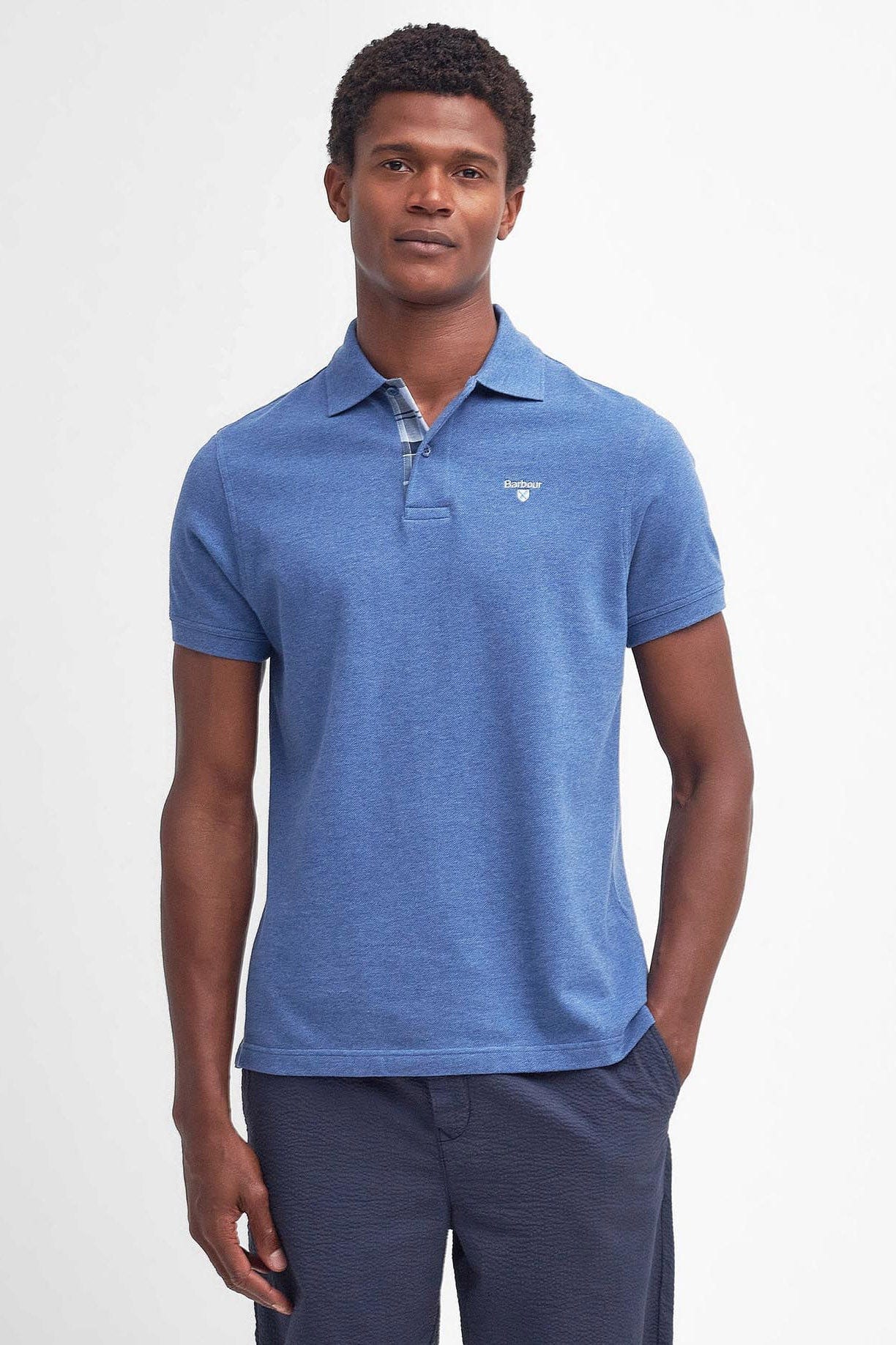 Tartan Pique Polo - Dark Chambray Marl - Image 2