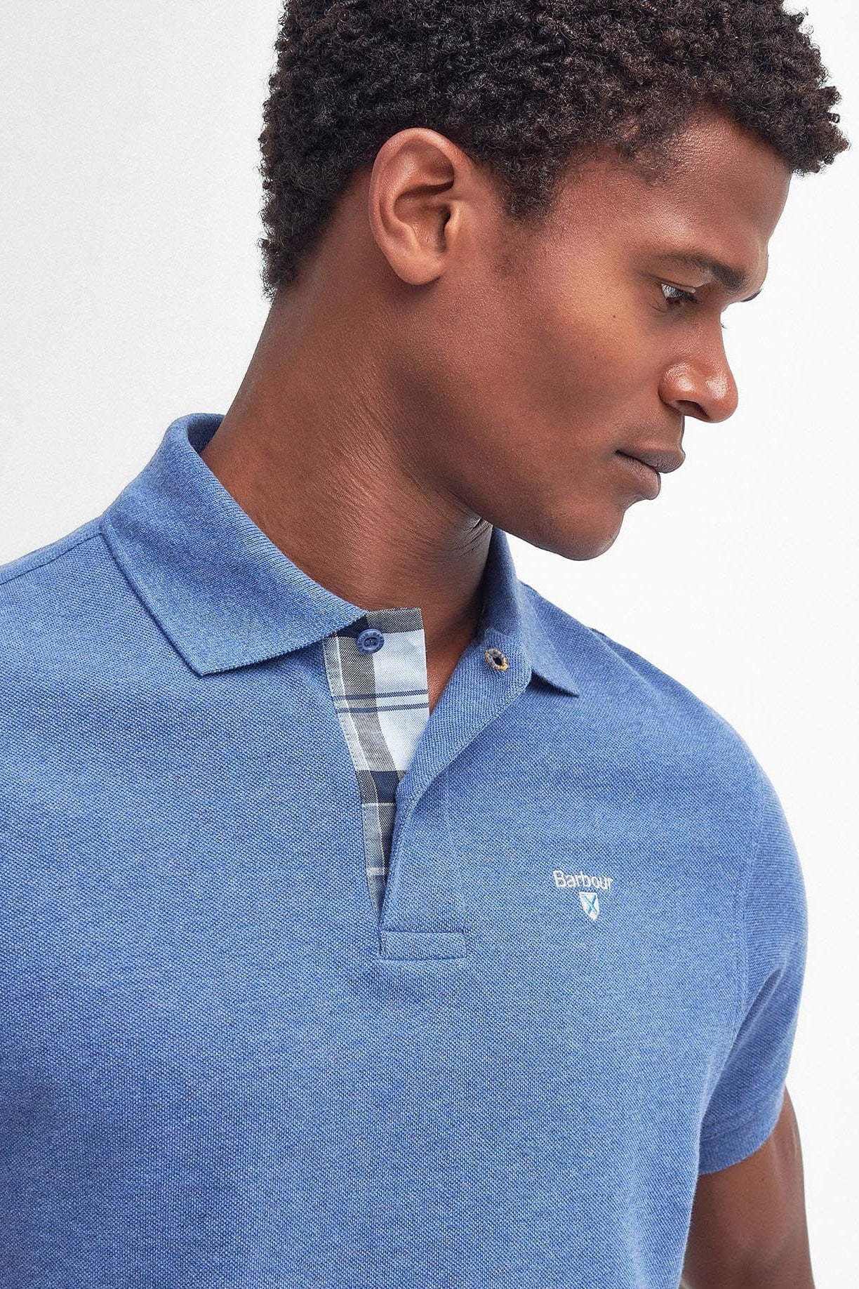 Tartan Pique Polo - Dark Chambray Marl - Image 5