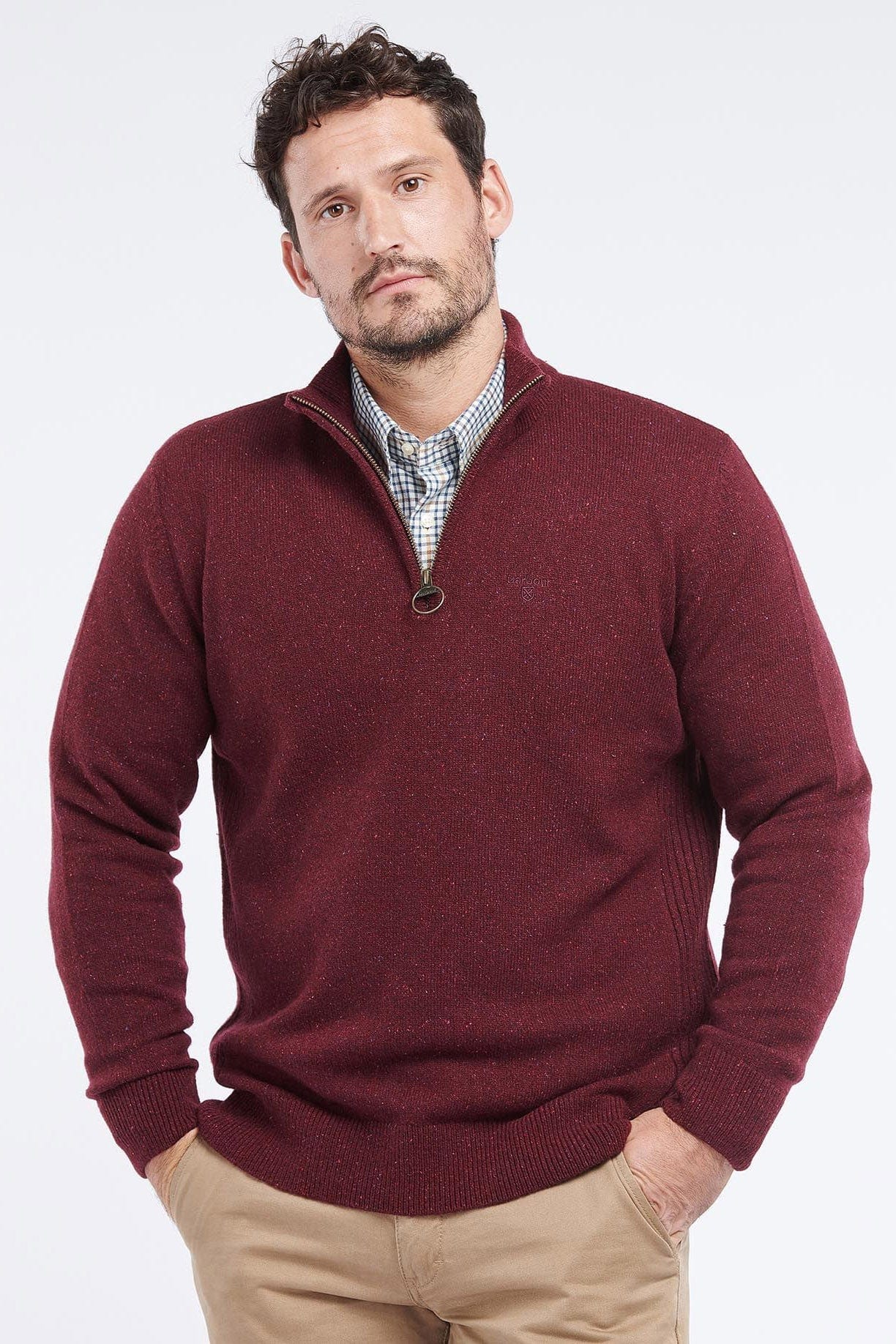 Tisbury Half Zip Knitted Jumper - Ruby - Image 2