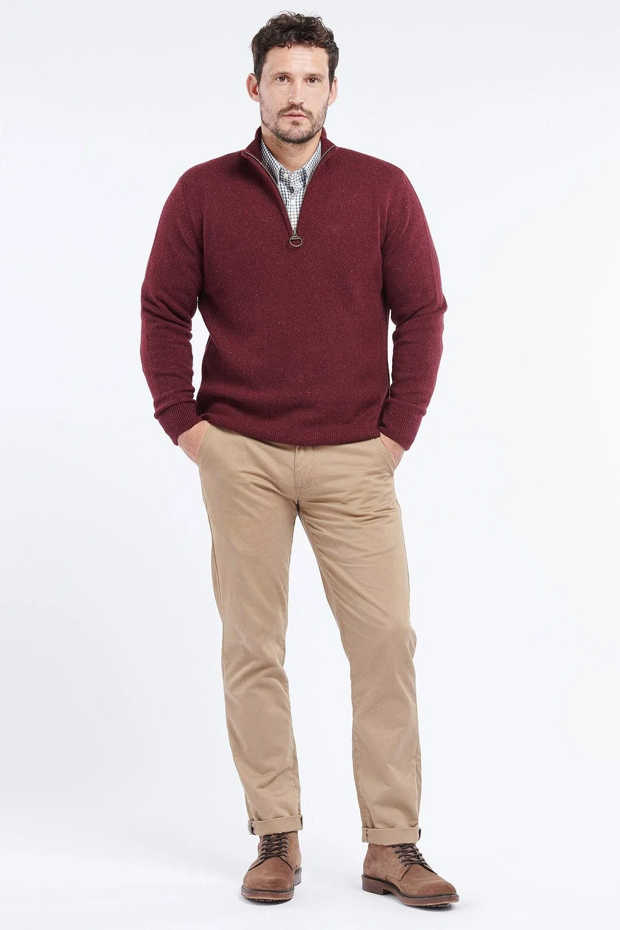 Tisbury Half Zip Knitted Jumper - Ruby - Image 4