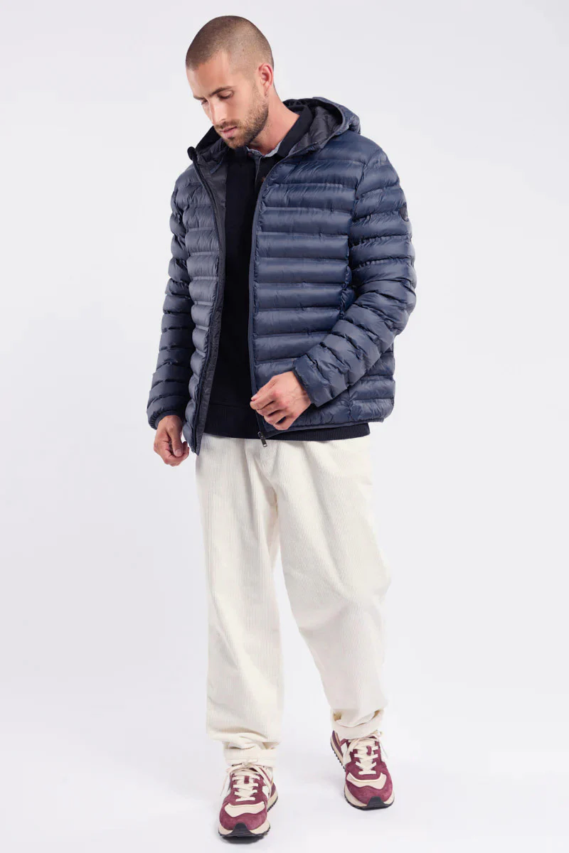 Hoodbord Water-Repellent Quilted Hooded Jacket - Navy - Image 4