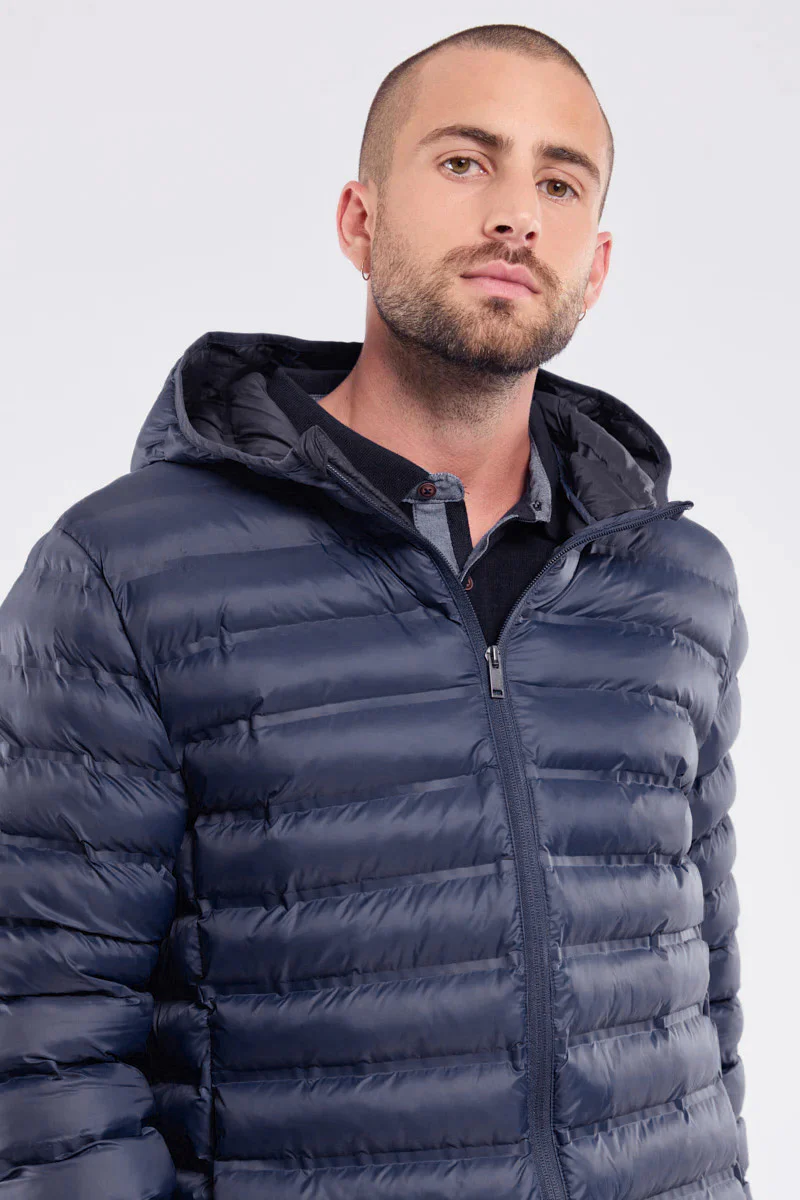 Hoodbord Water-Repellent Quilted Hooded Jacket - Navy - Image 5