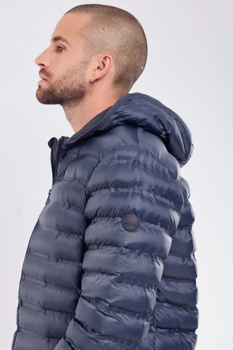 Hoodbord Water-Repellent Quilted Hooded Jacket - Navy - Image 6