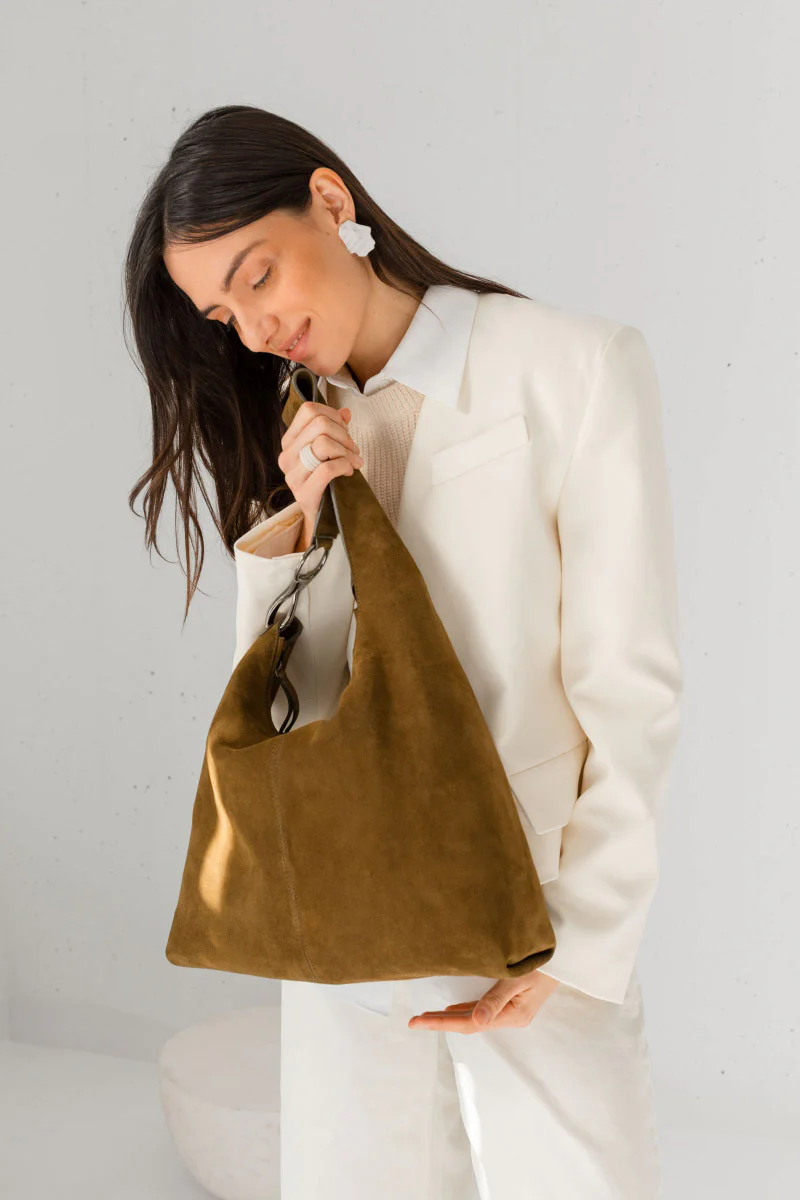 Jackpot Water Repellent Leather Suede Shoulder Bag - Khaki - Image 2