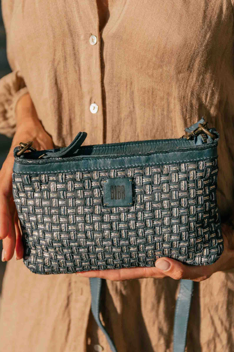 Kansas Blink Woven Leather Crossbody Bag - Blue - Image 2