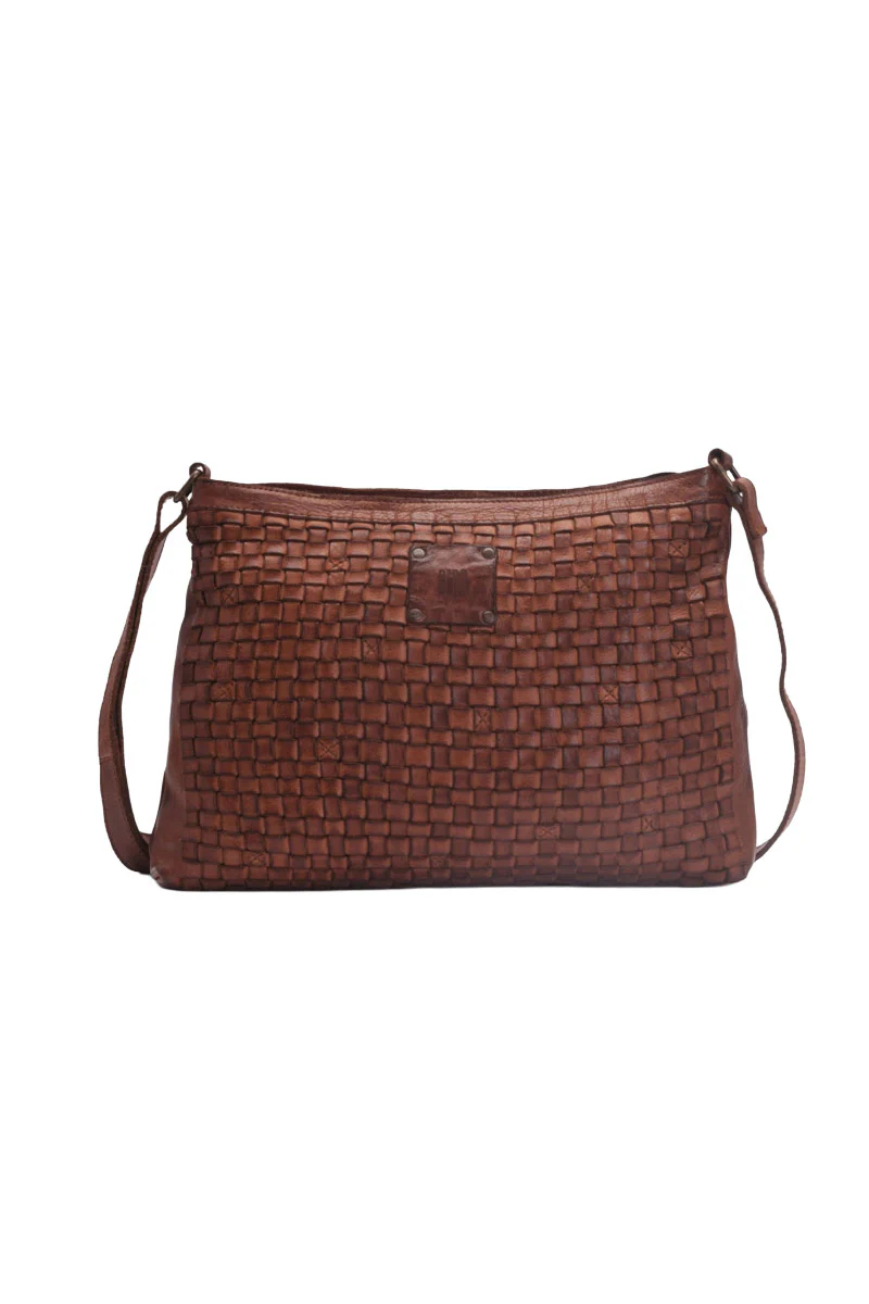 Kansas Woven Leather Crossbody Bag - Tan