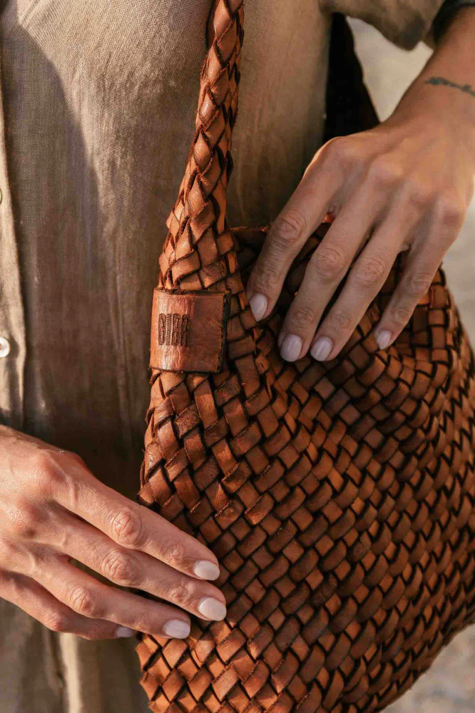 Killen Woven Leather Shoulder Bag - Tan - Image 4