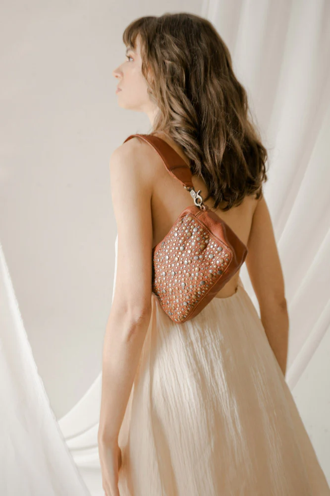 Lovington Studded Leather Cross Body Bag - Tan - Image 2