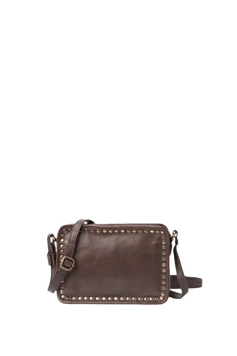 Rockwall Studded Cross Body Bag - Dark Brown
