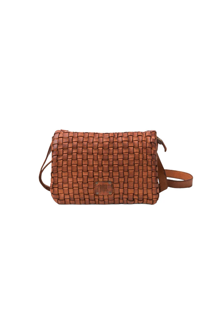 Small Kansas Woven Leather Crossbody Bag - Tan