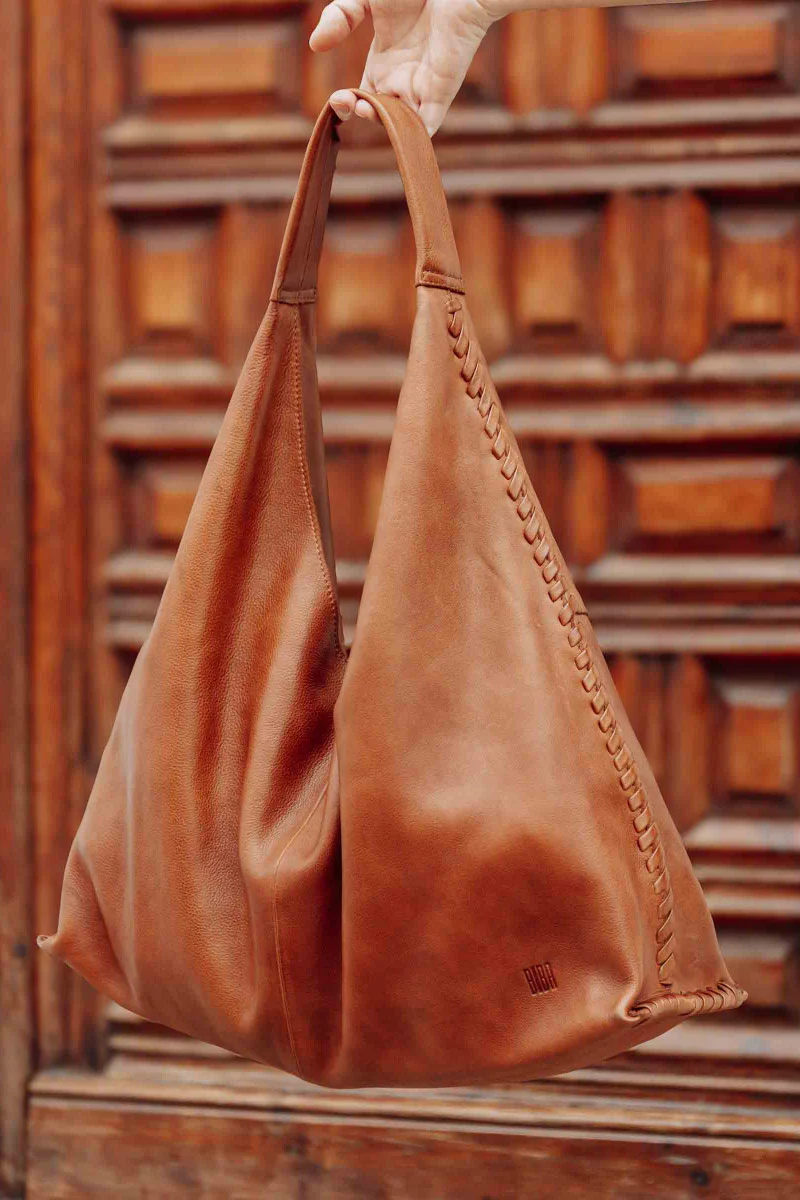 Stockton Leather Braided Detail Shoulder Bag - Tan - Image 4
