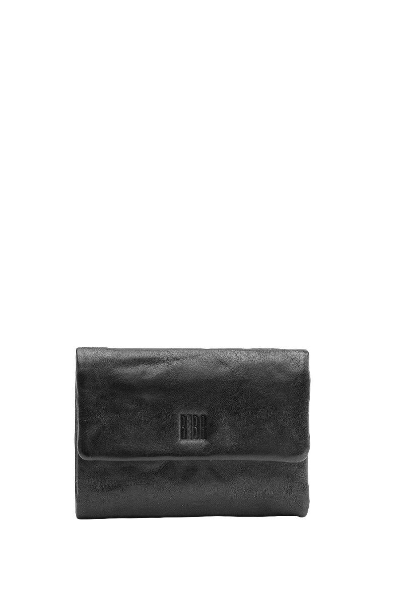 Tombstone Flap Leather Purse - Black