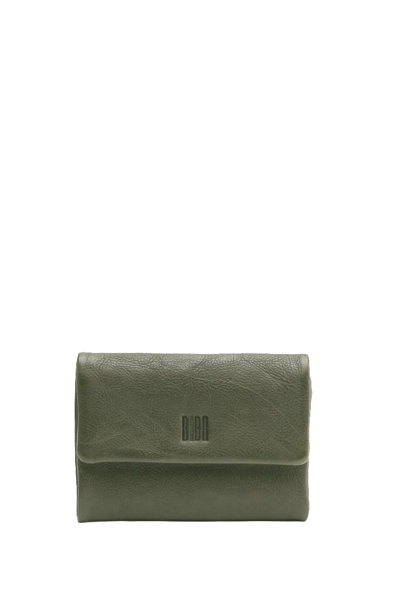 Tombstone Flap Leather Purse - Green