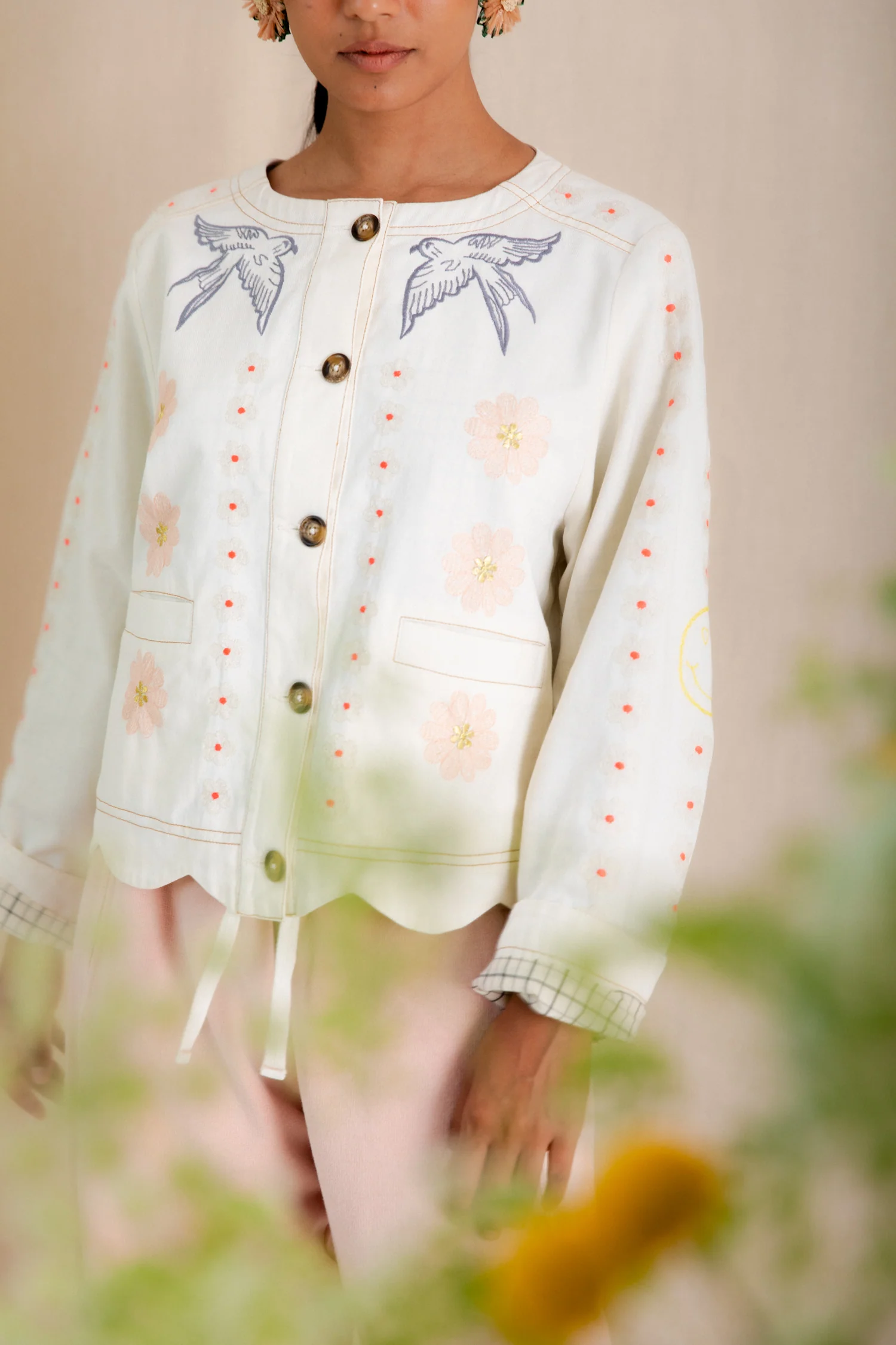 Rosie Embroidered Jacket - Ecru Multi - Image 9
