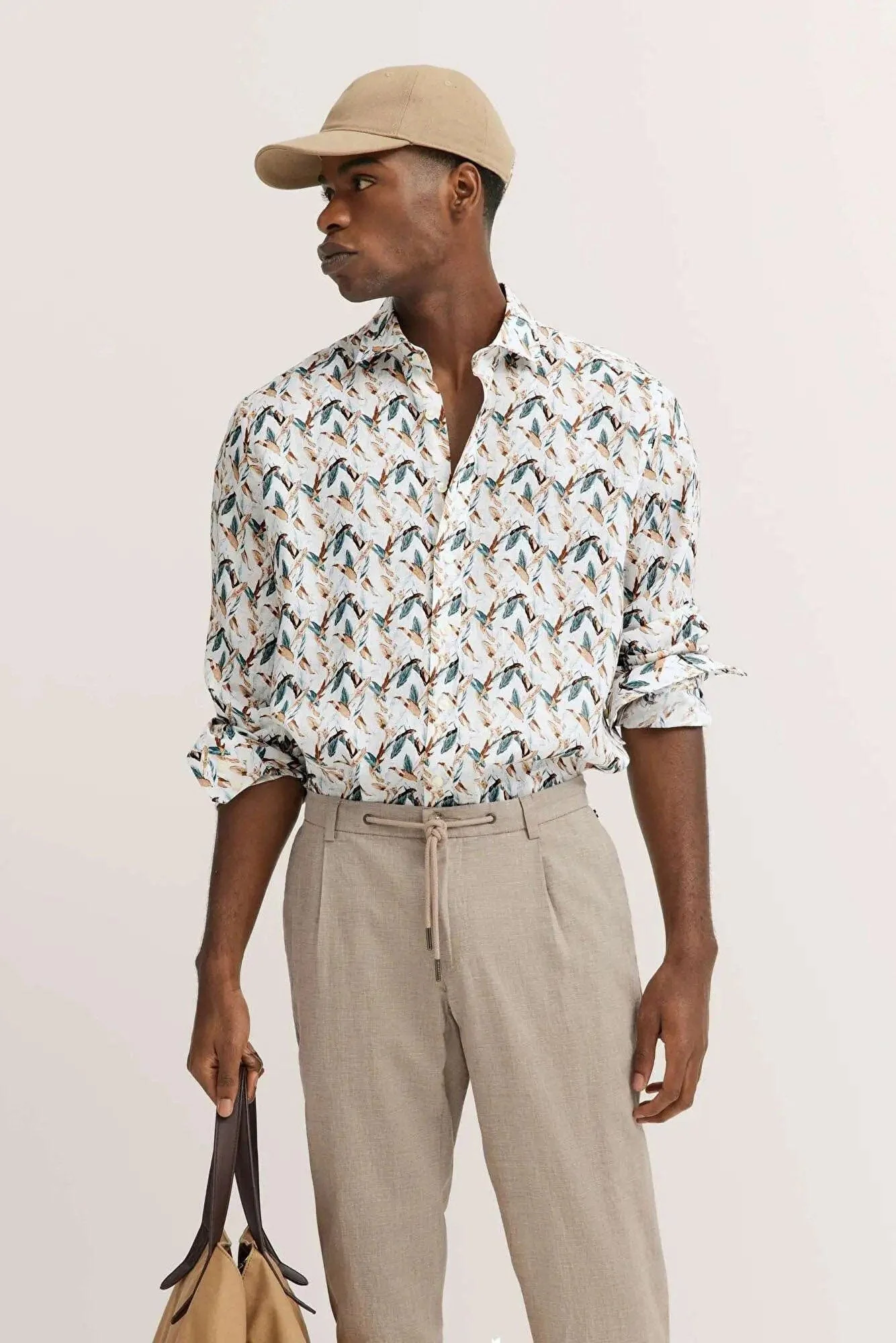 Bird Print Pure Linen Shirt - Bottle Green - Image 2