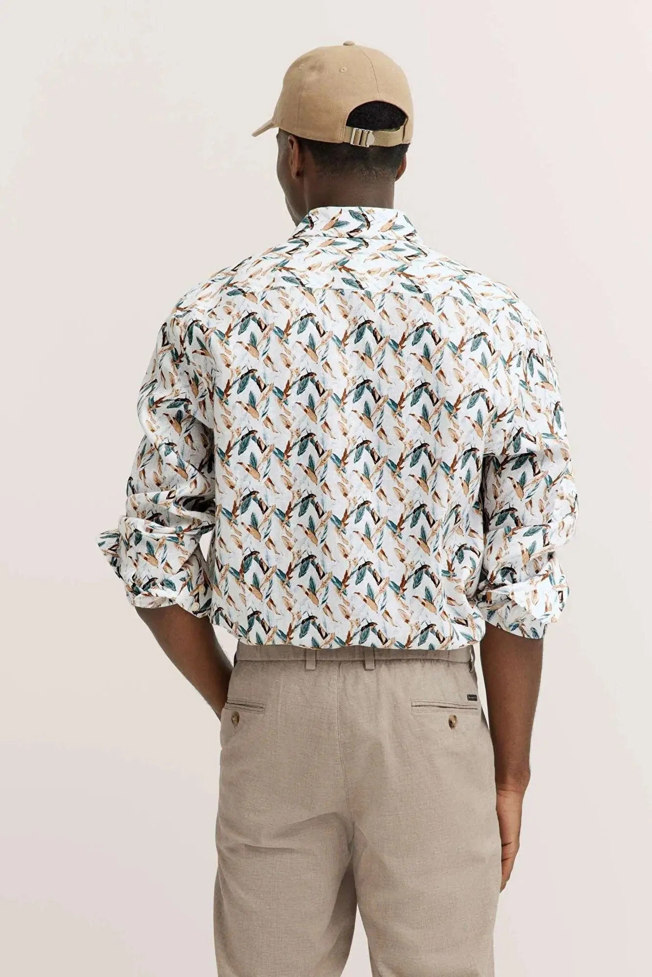 Bird Print Pure Linen Shirt - Bottle Green - Image 3