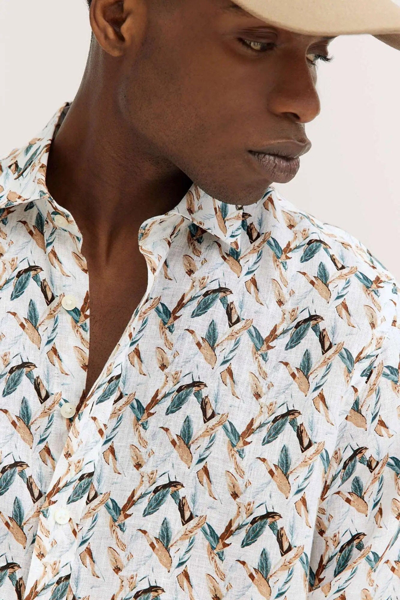 Bird Print Pure Linen Shirt - Bottle Green - Image 4