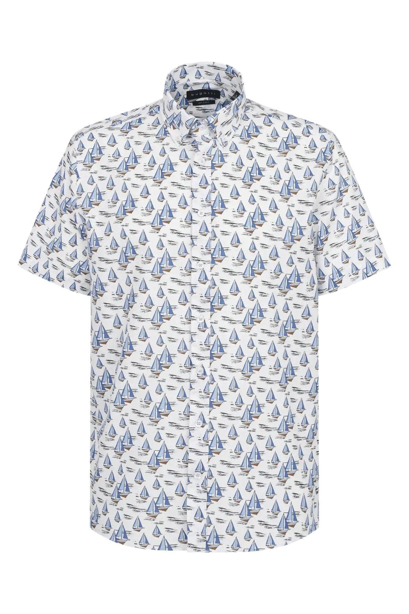 Boat Print Cotton Shirt - Light Blue