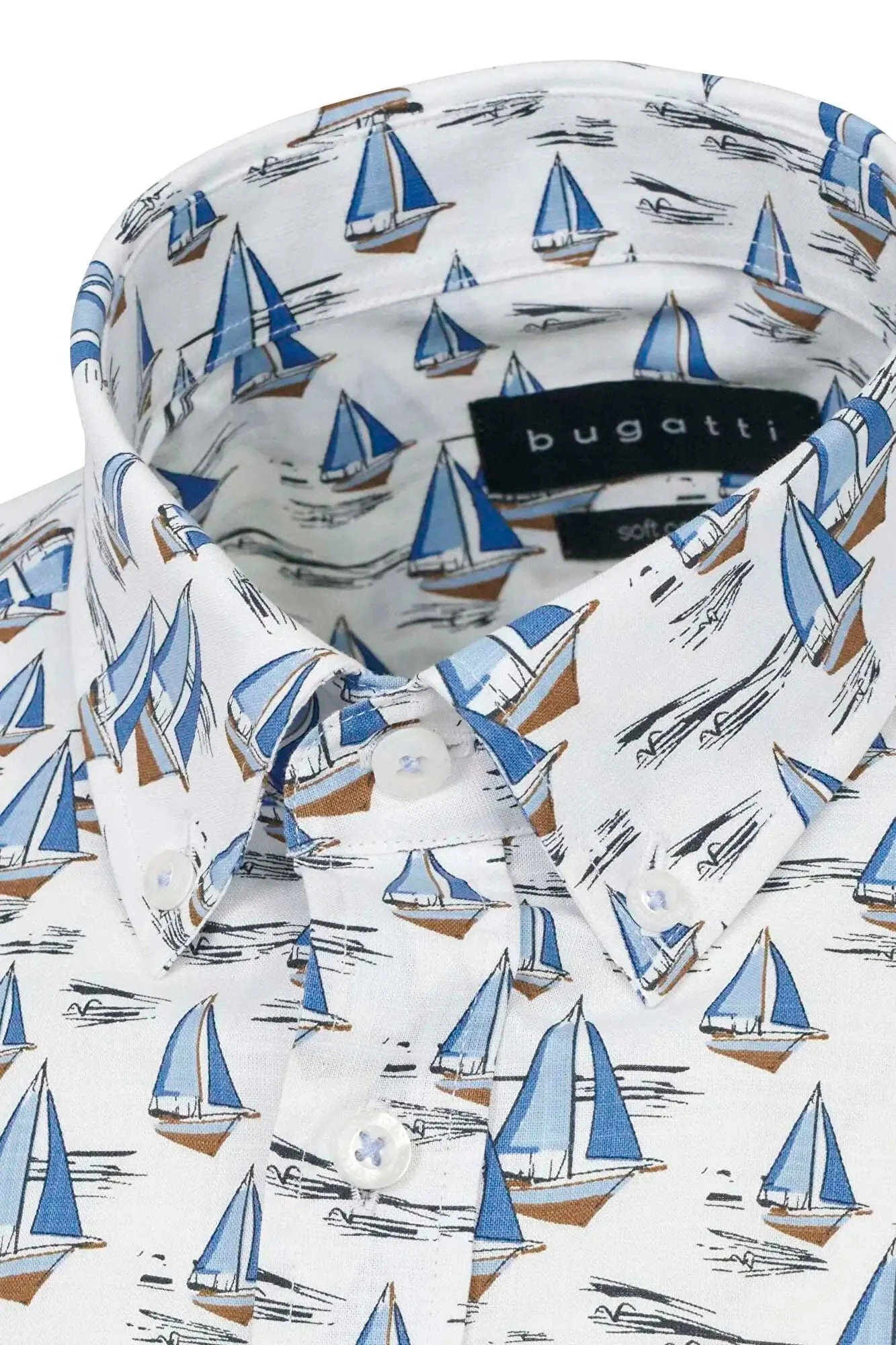 Boat Print Cotton Shirt - Light Blue - Image 5