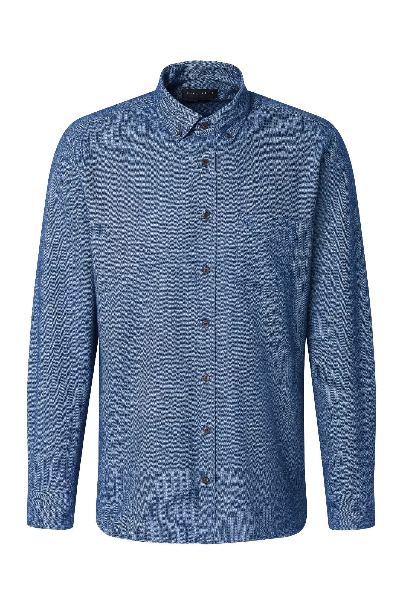 Brushed Herringbone Long Sleeve Shirt - Navy